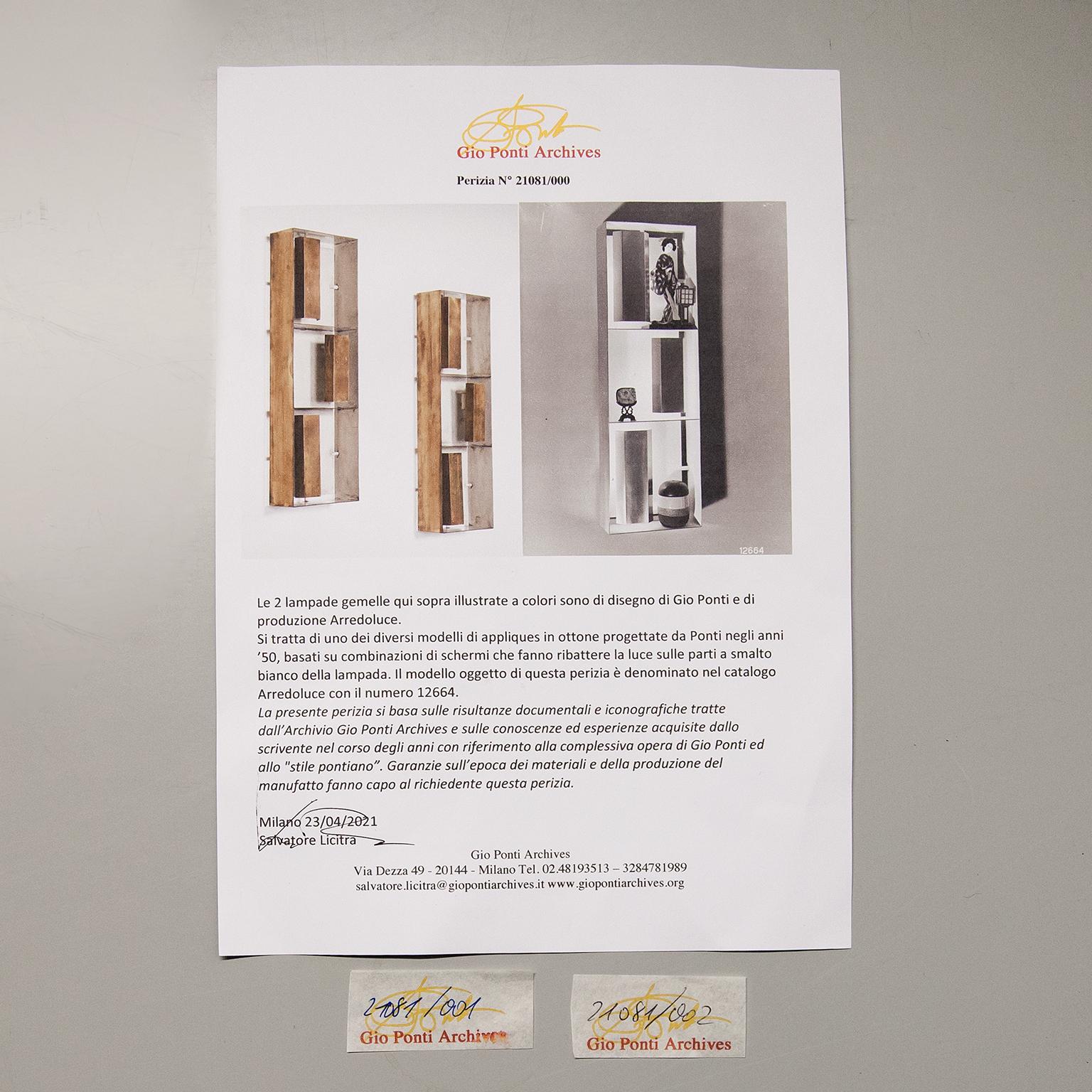 Gio Ponti Model 12664 Wall Light Arredoluce 1957 with certificate In Good Condition In Munich, DE