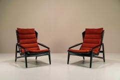 Gio Ponti “Model 811” Lounge Chairs In Stained Walnut And Upholstered In Kvadrat