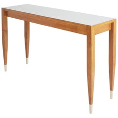 Gio Ponti Modernist Rectangular Console in Ash, Laminate and Brass, Italy 1960
s