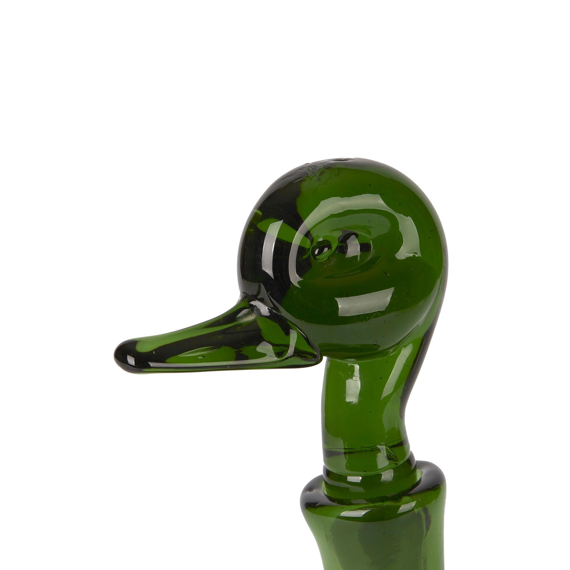 Mid-Century Modern Vintage Italian Gio Ponti Murano Empoli Green or Verde Glass Duck Decanter