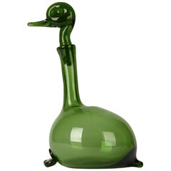 Vintage Italian Gio Ponti Murano Empoli Green or Verde Glass Duck Decanter