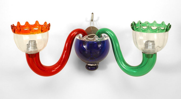 Mid-Century Modern Gio Ponti Murano Italian Mid-Century Colorful Glass Sconces For Sale