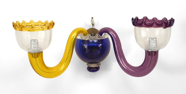 Gio Ponti Murano Italian Mid-Century Colorful Glass Sconces In Good Condition For Sale In New York, NY