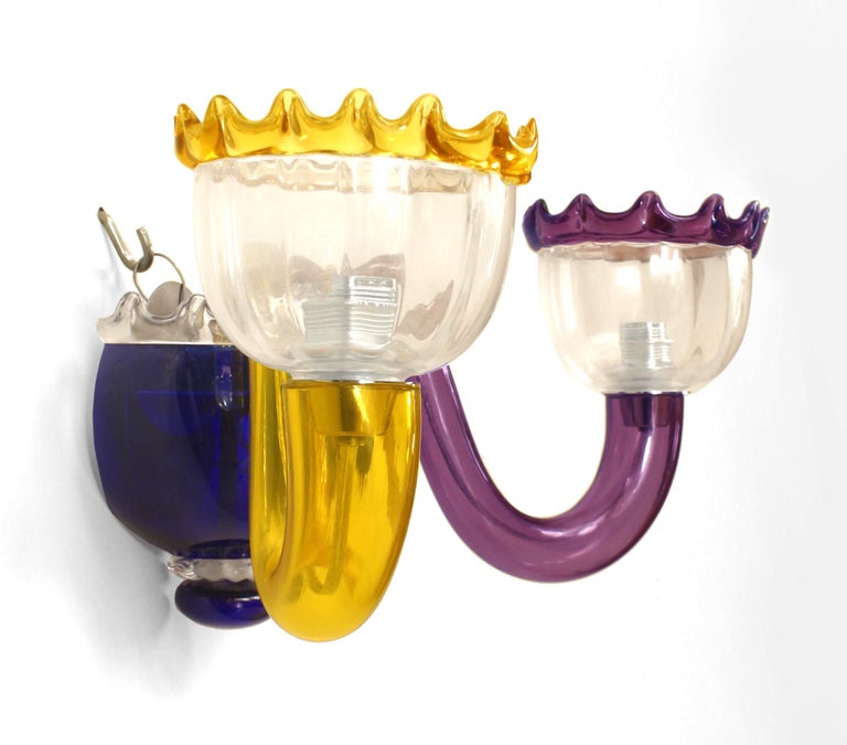 Gio Ponti Murano Italian Mid-Century Colorful Glass Sconces For Sale 2