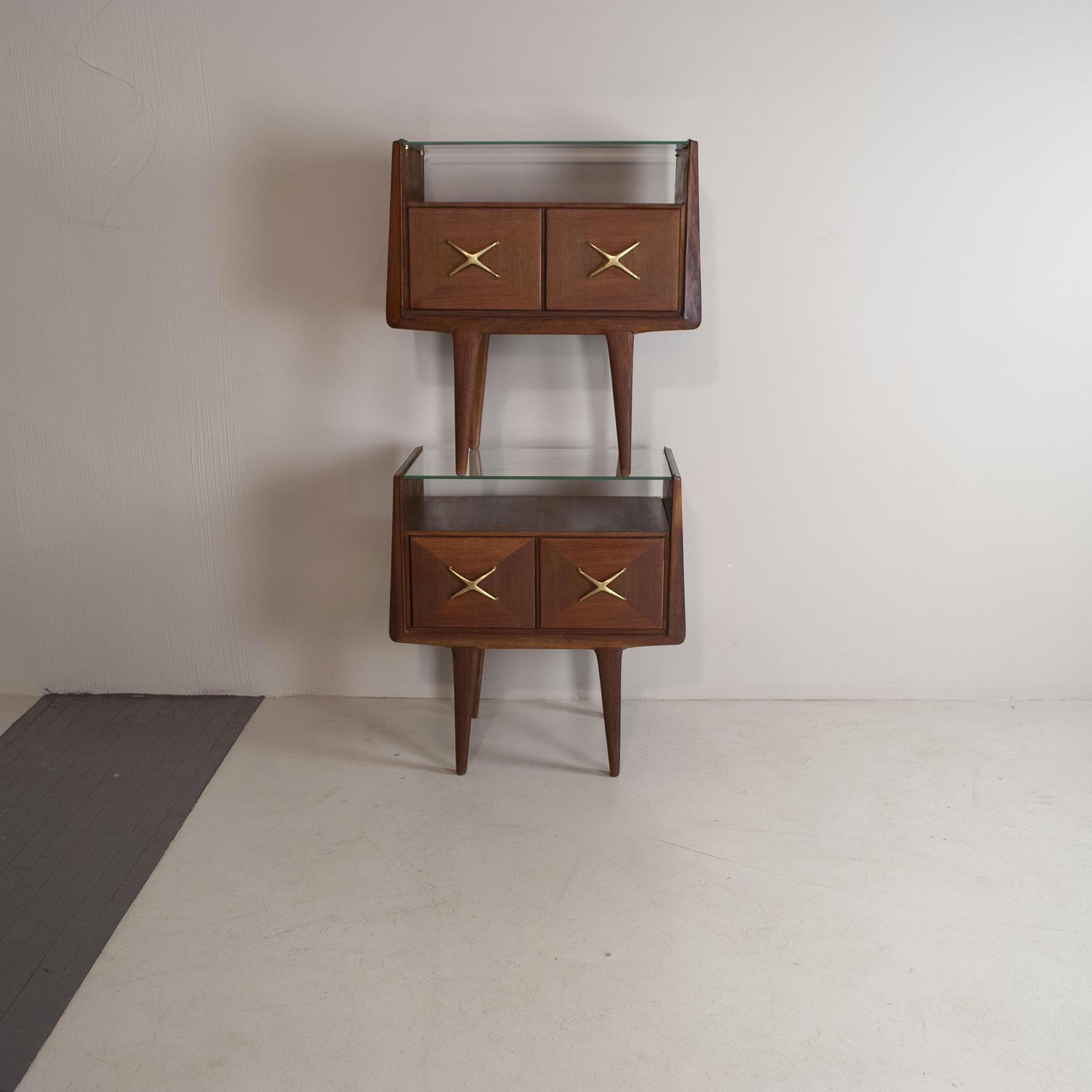 Walnut Gio Ponti Nighstands in Wood from Early Fifties
