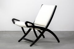 Gio Ponti Ninfea Folding Chairs in Wood and White Fabric by Reguitti 1960s Italy