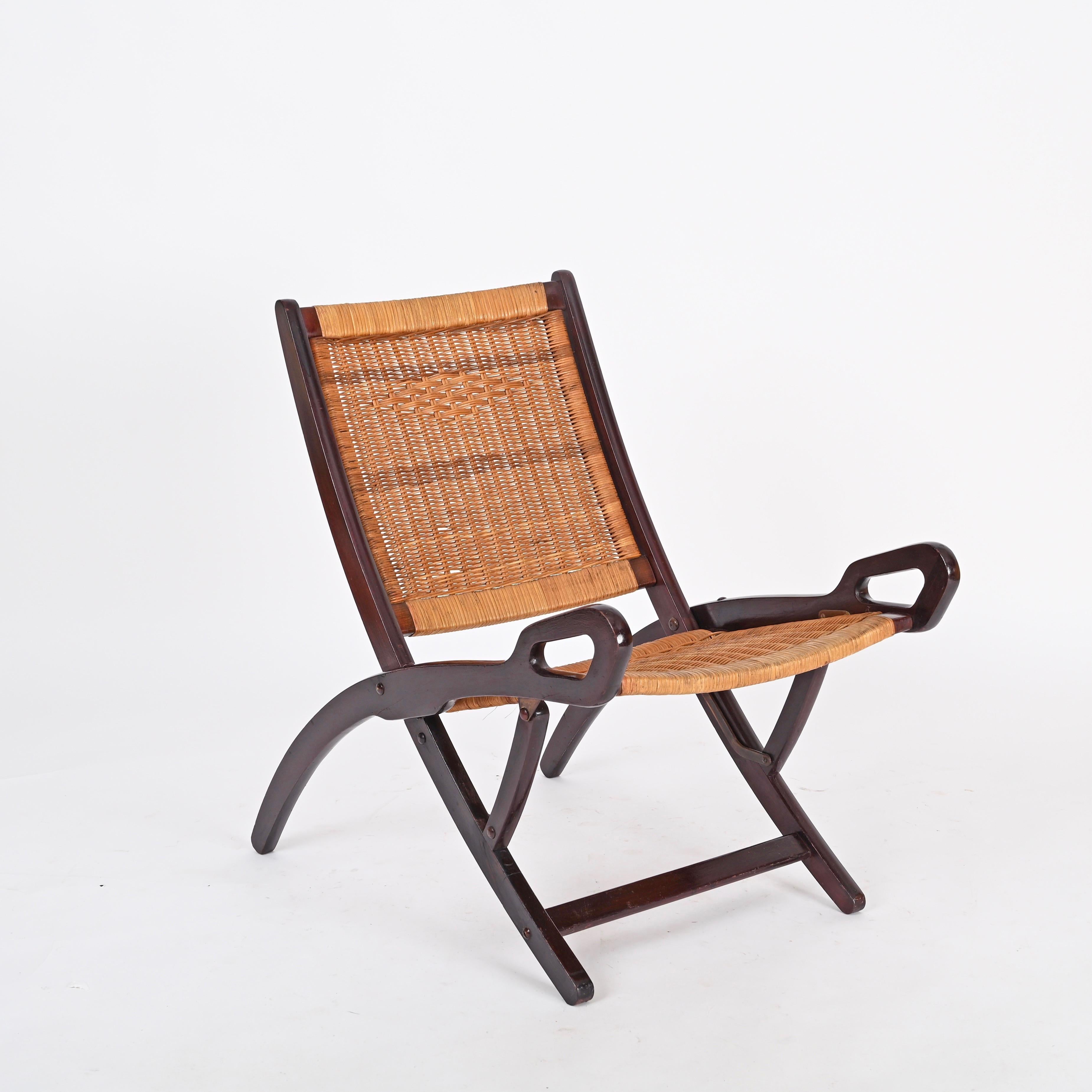 Gio Ponti „Ninfea“ handgewebter, klappbarer Stuhl für Fratelli Reguitti, Italien 1950er Jahre (Moderne der Mitte des Jahrhunderts) im Angebot