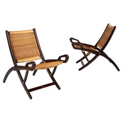 Gio Ponti Ninfea Pair of Rattan Folding Chair for Fratelli Reguitti, Italy 1950s