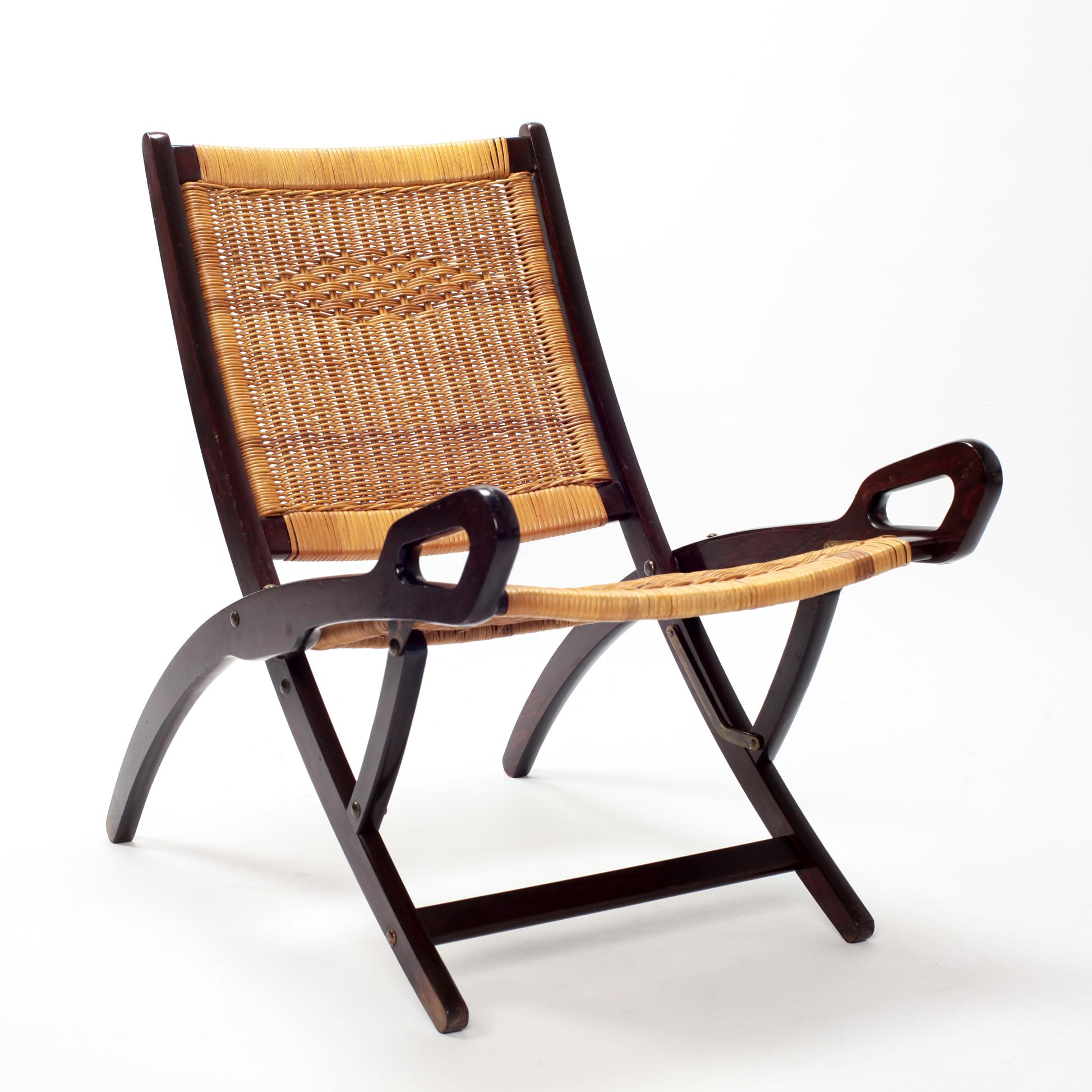 Mid-Century Modern Gio Ponti Ninfea Rattan Folding Chair for Fratelli Reguitti Italie, 1950s