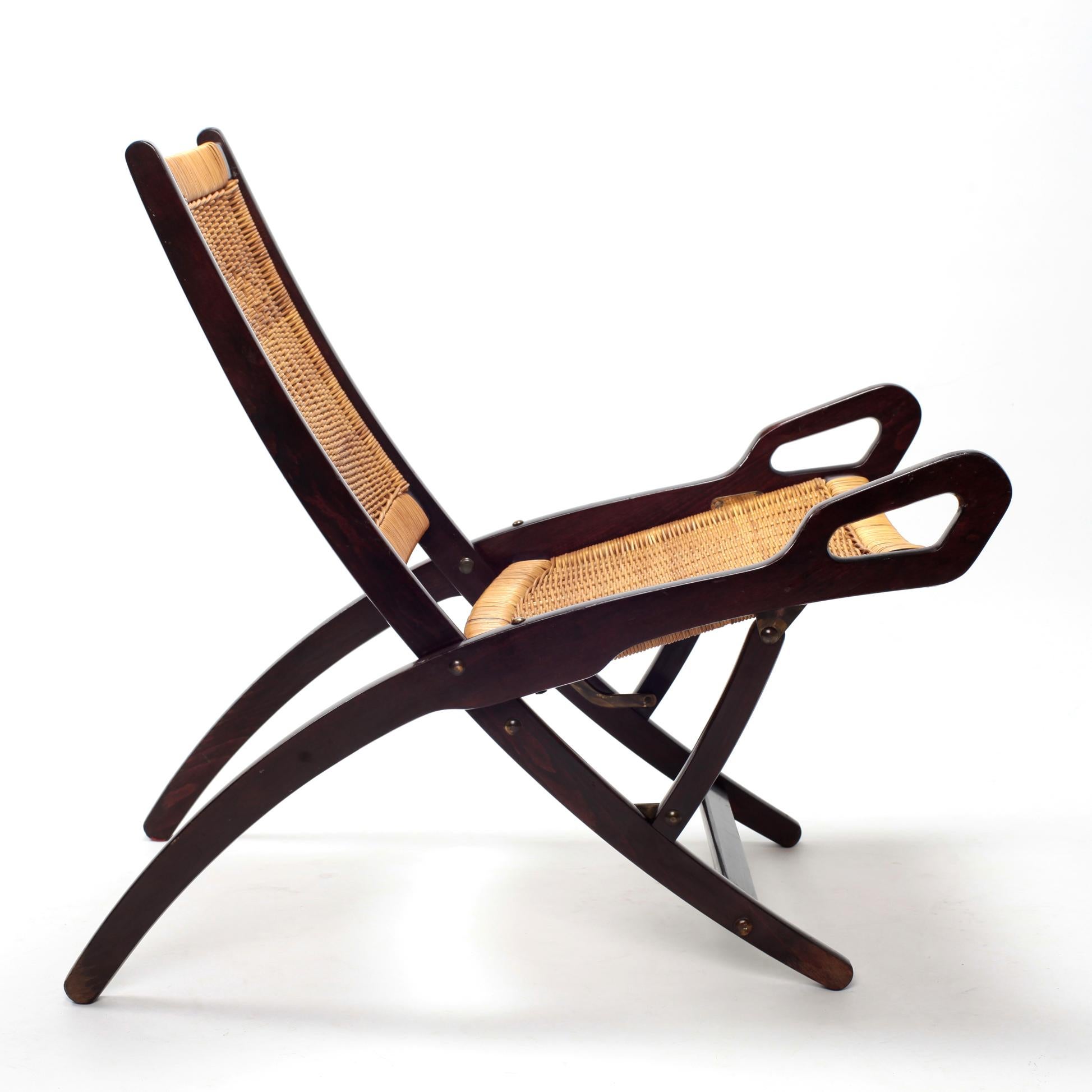 Italian Gio Ponti Ninfea Rattan Folding Chair for Fratelli Reguitti Italie, 1950s