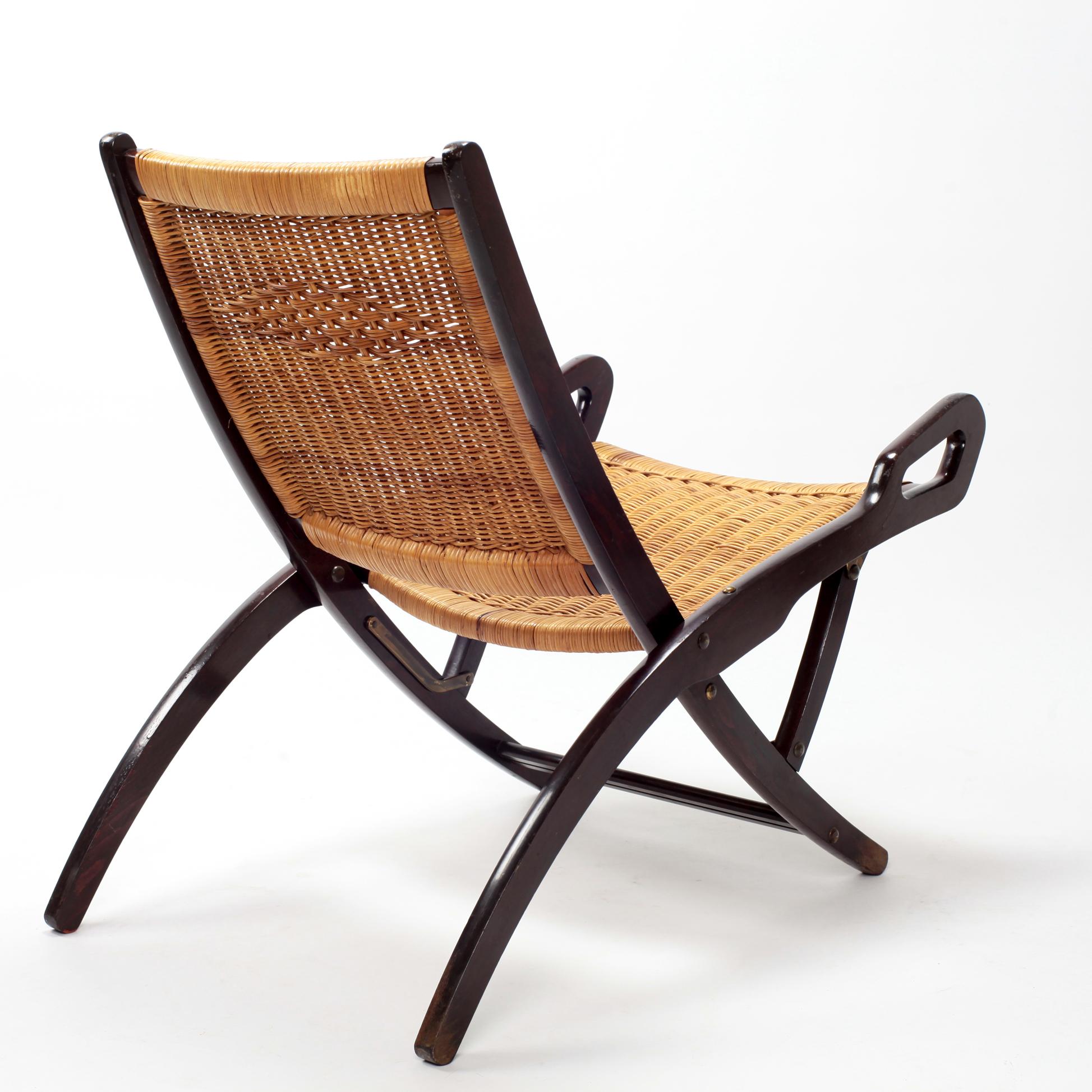 Gio Ponti Ninfea Rattan Folding Chair for Fratelli Reguitti Italie, 1950s In Good Condition In Saint  Ouen, FR