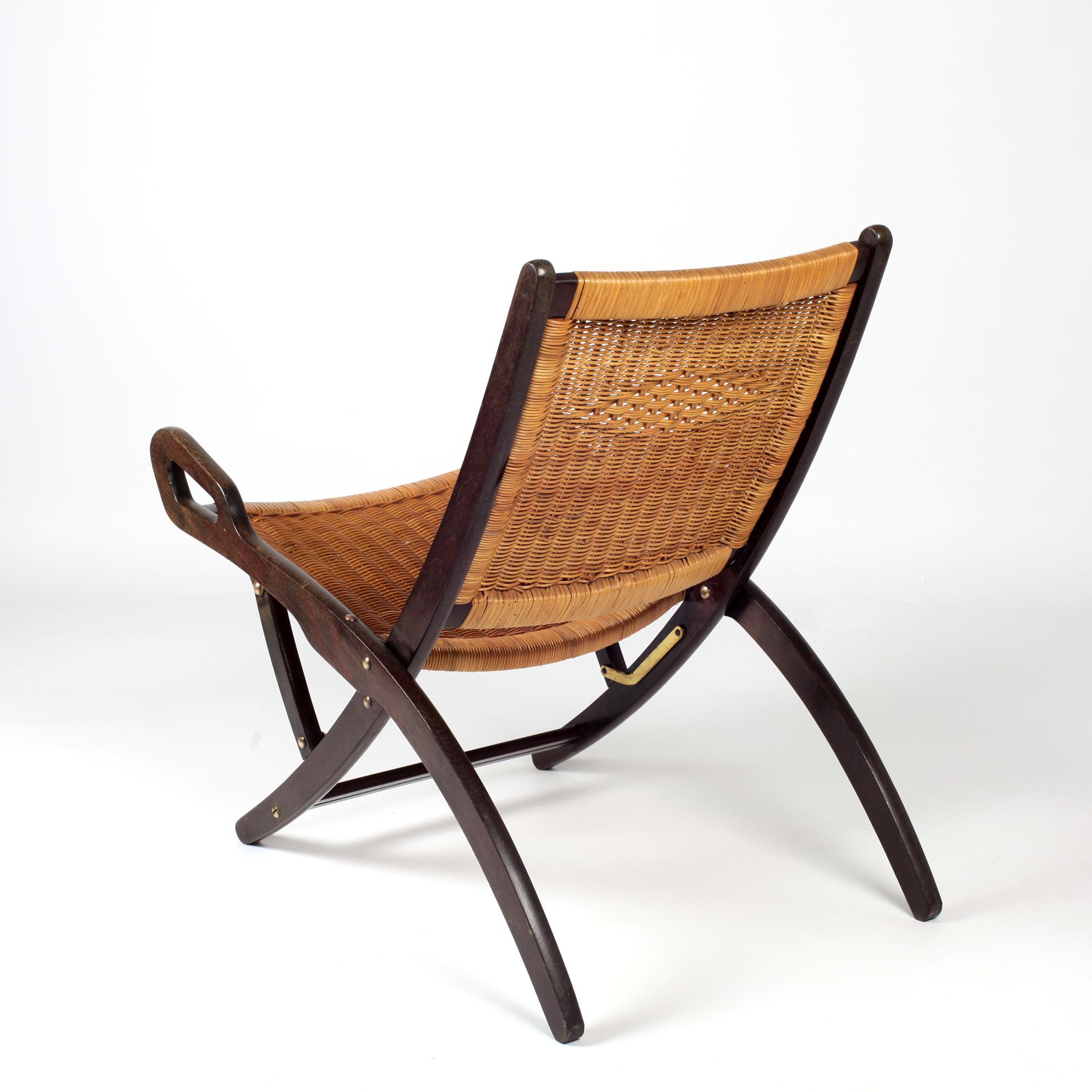 Mid-Century Modern Gio Ponti Ninfea Rattan Folding Chair for Fratelli Reguitti, Italy, 1950s