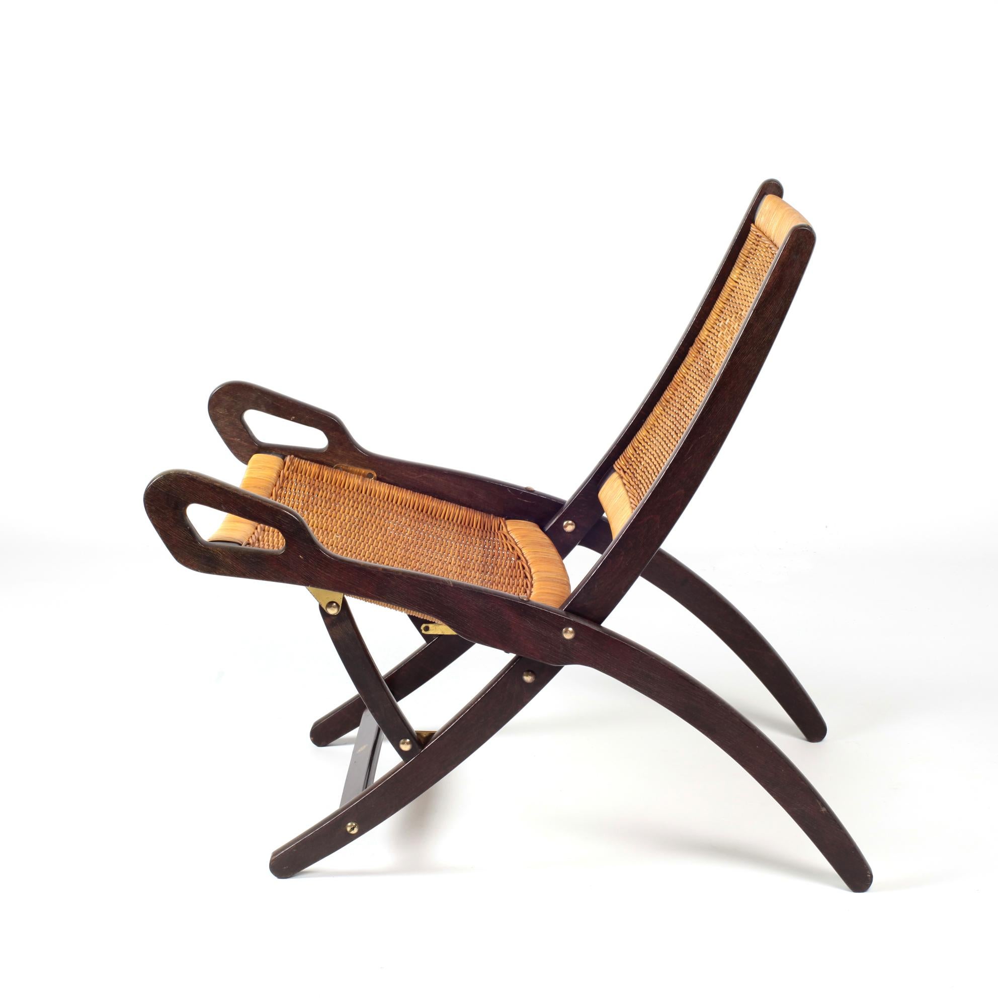 Mid-20th Century Gio Ponti Ninfea Rattan Folding Chair for Fratelli Reguitti, Italy, 1950s