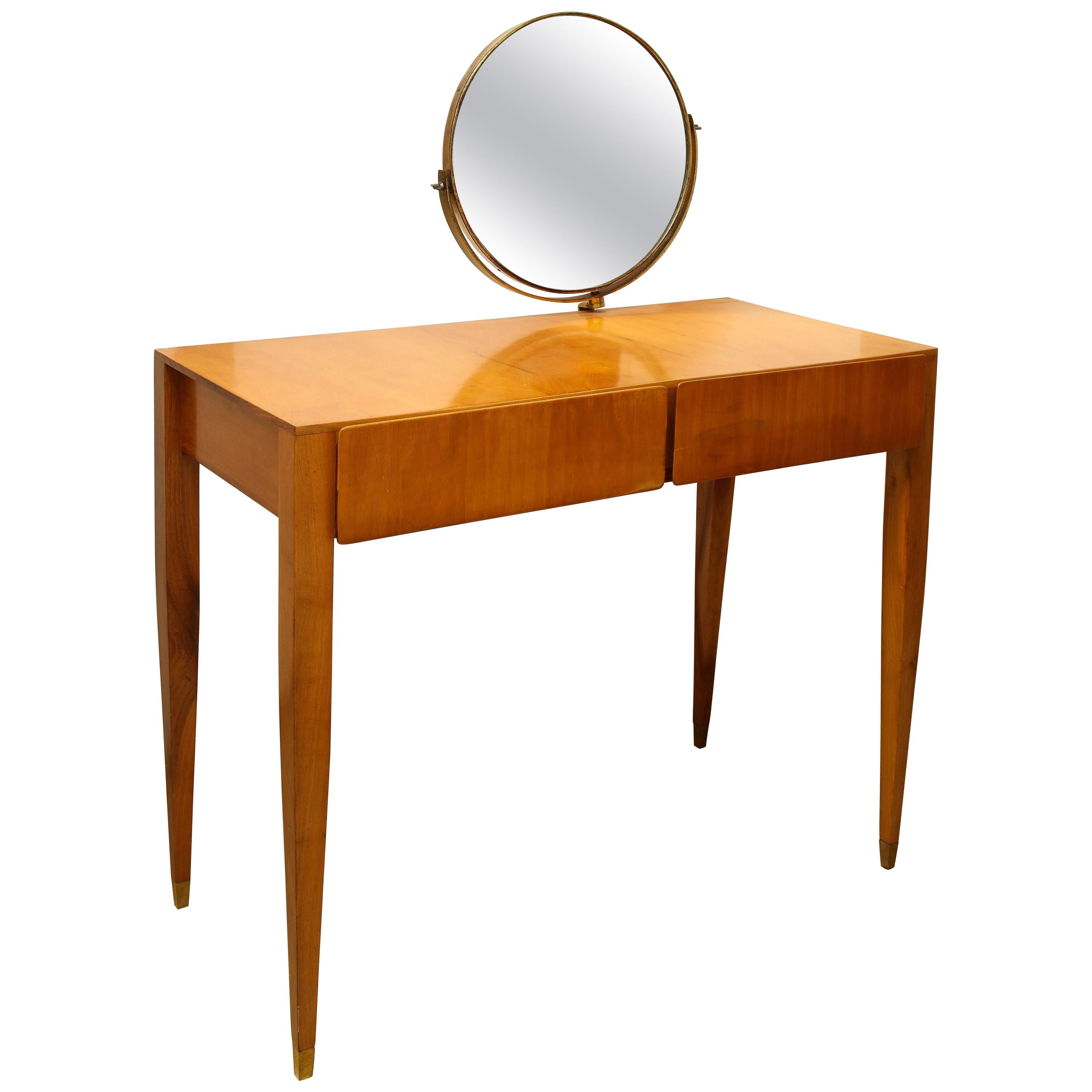 Gio Ponti Oak and Brass Vanity with Mirror