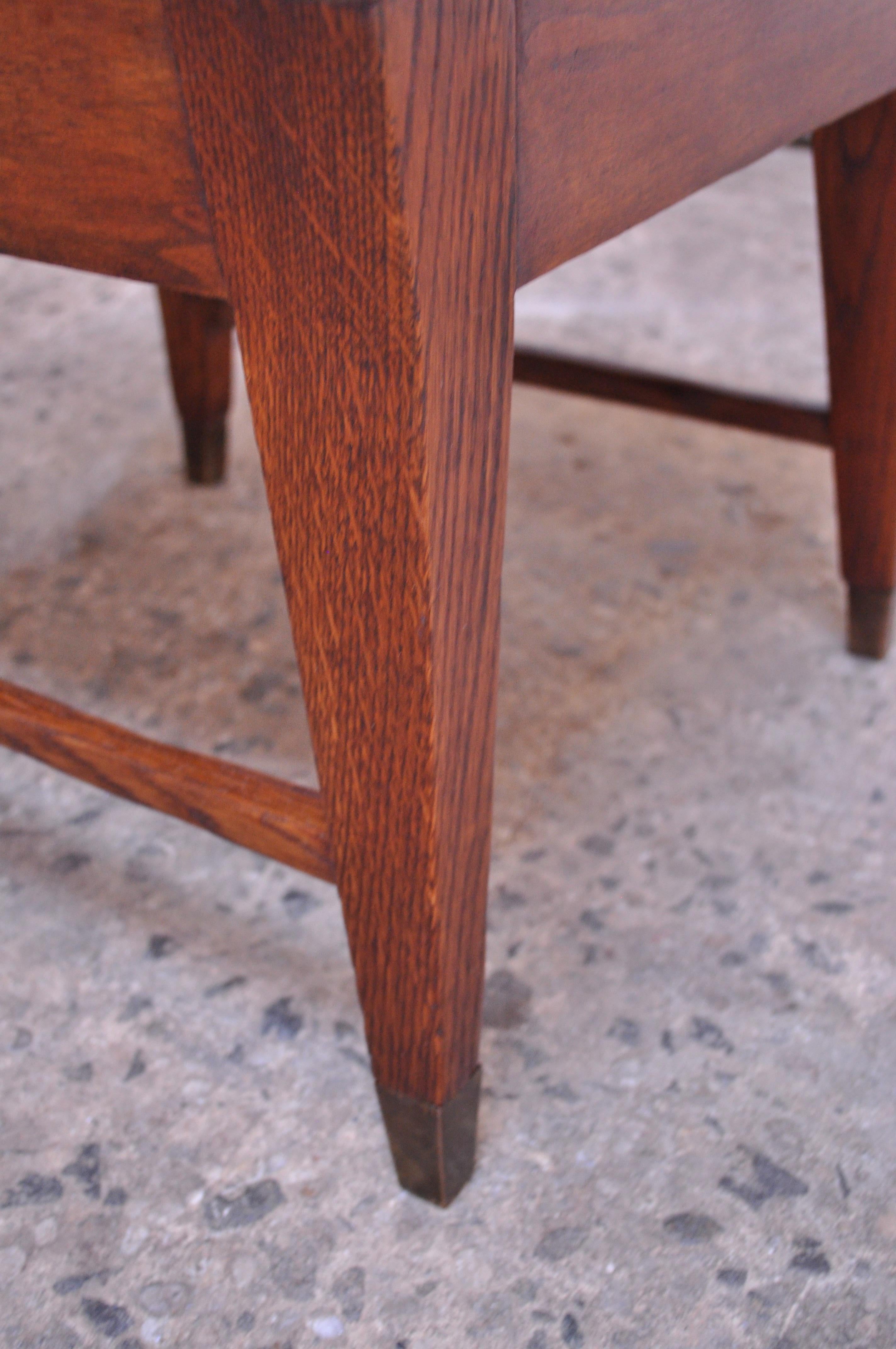 Gio Ponti Oak and Leather Stool with Brass Sabots For Sale 11