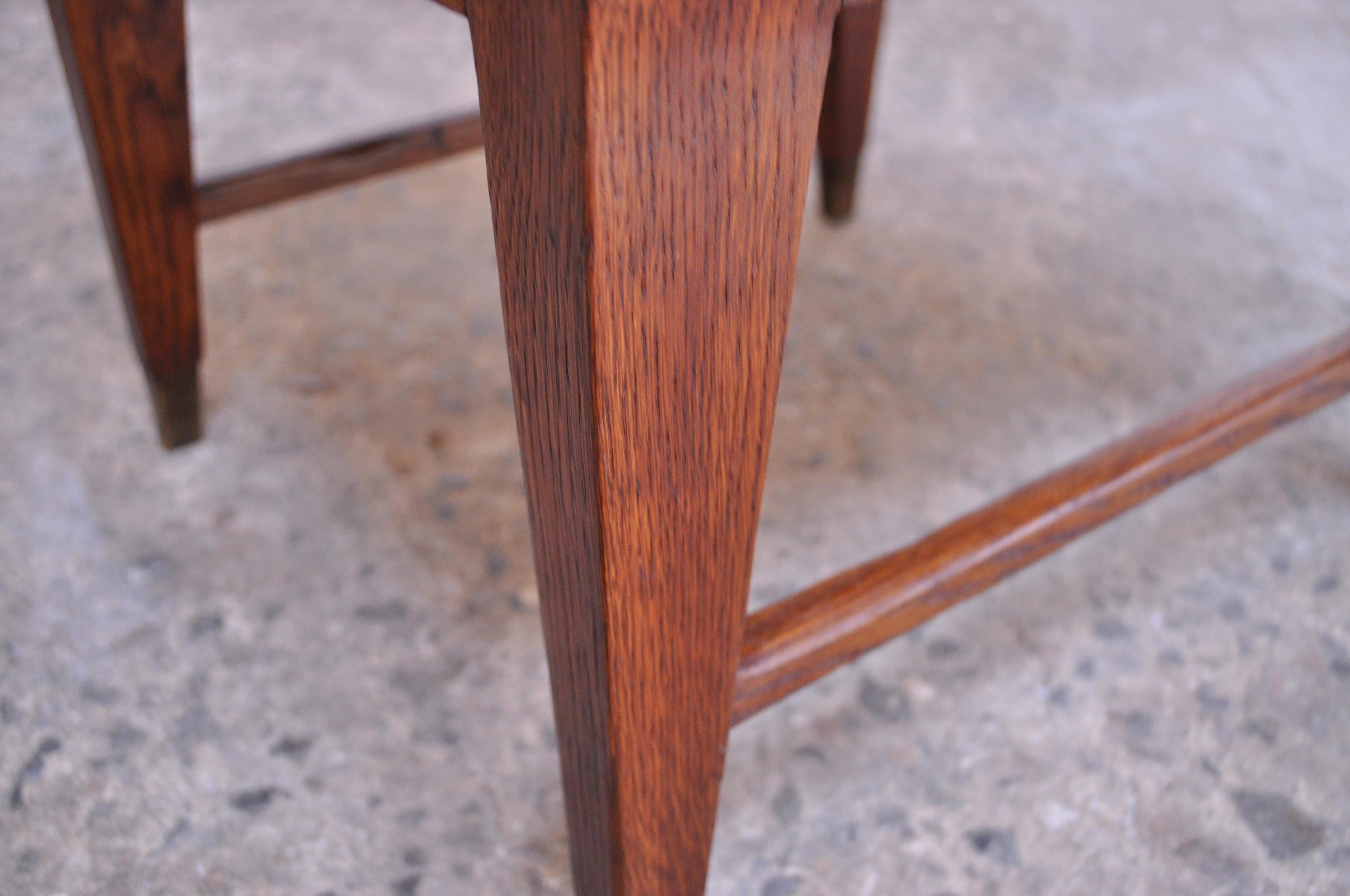 Gio Ponti Oak and Leather Stool with Brass Sabots For Sale 12