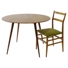 Retro Gio Ponti Oak Round Dining Table and Set of Four Leggera Chairs for Cassina