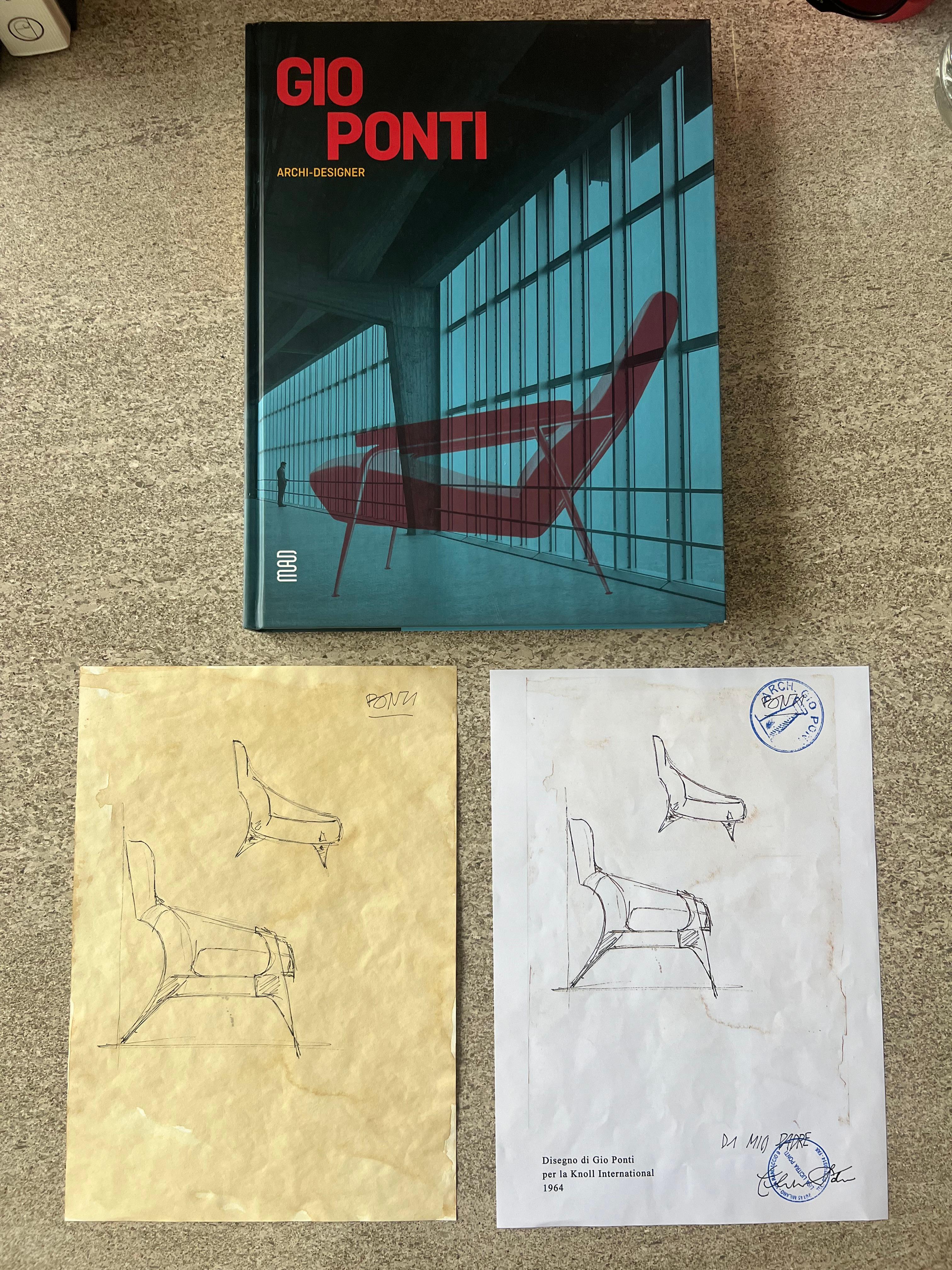 Gio Ponti, Originalzeichnung für Knoll, Prototyp-Sessel, authenticiert (Moderne der Mitte des Jahrhunderts) im Angebot