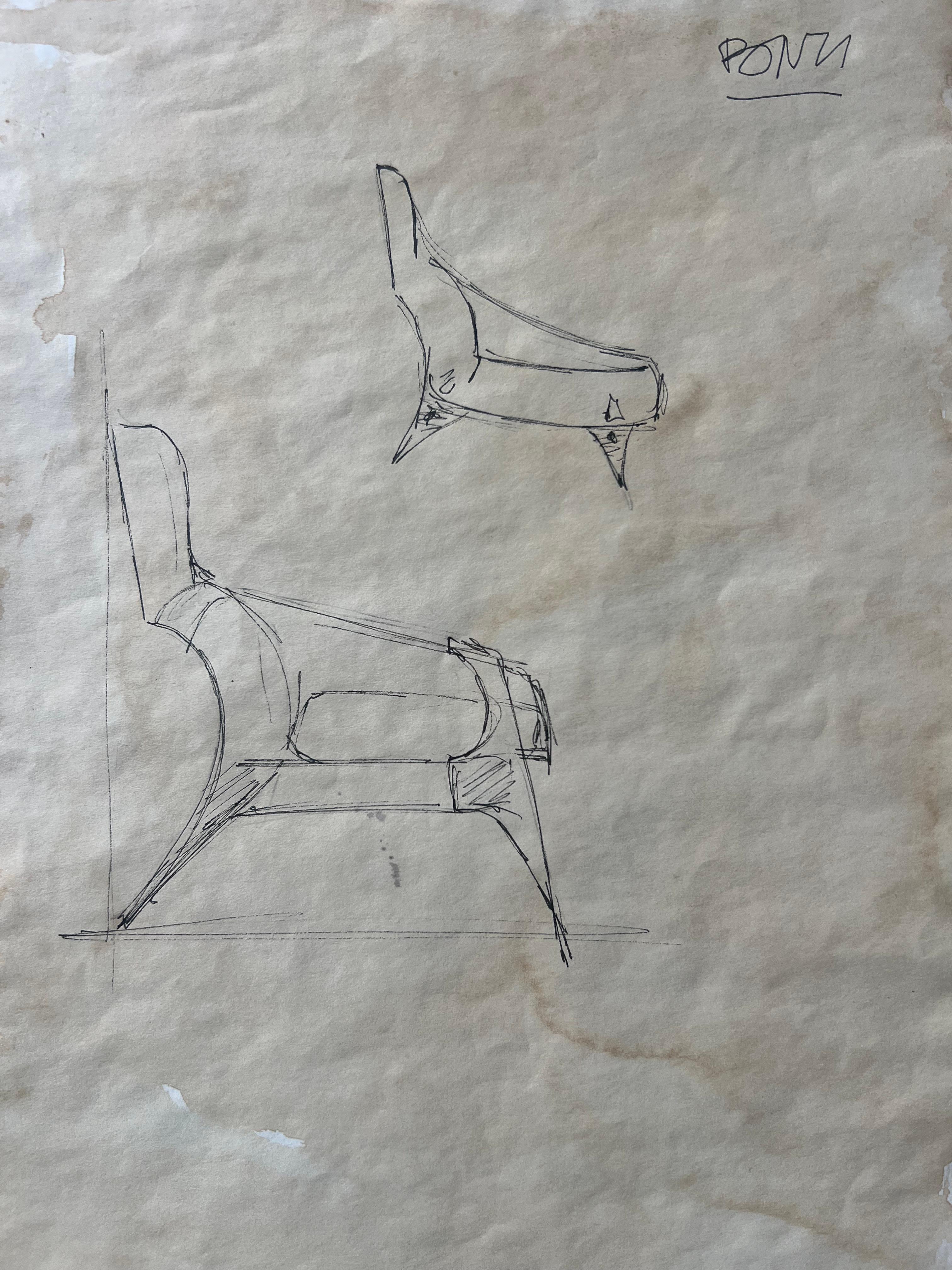 Gio Ponti, Originalzeichnung für Knoll, Prototyp-Sessel, authenticiert (Italienisch) im Angebot