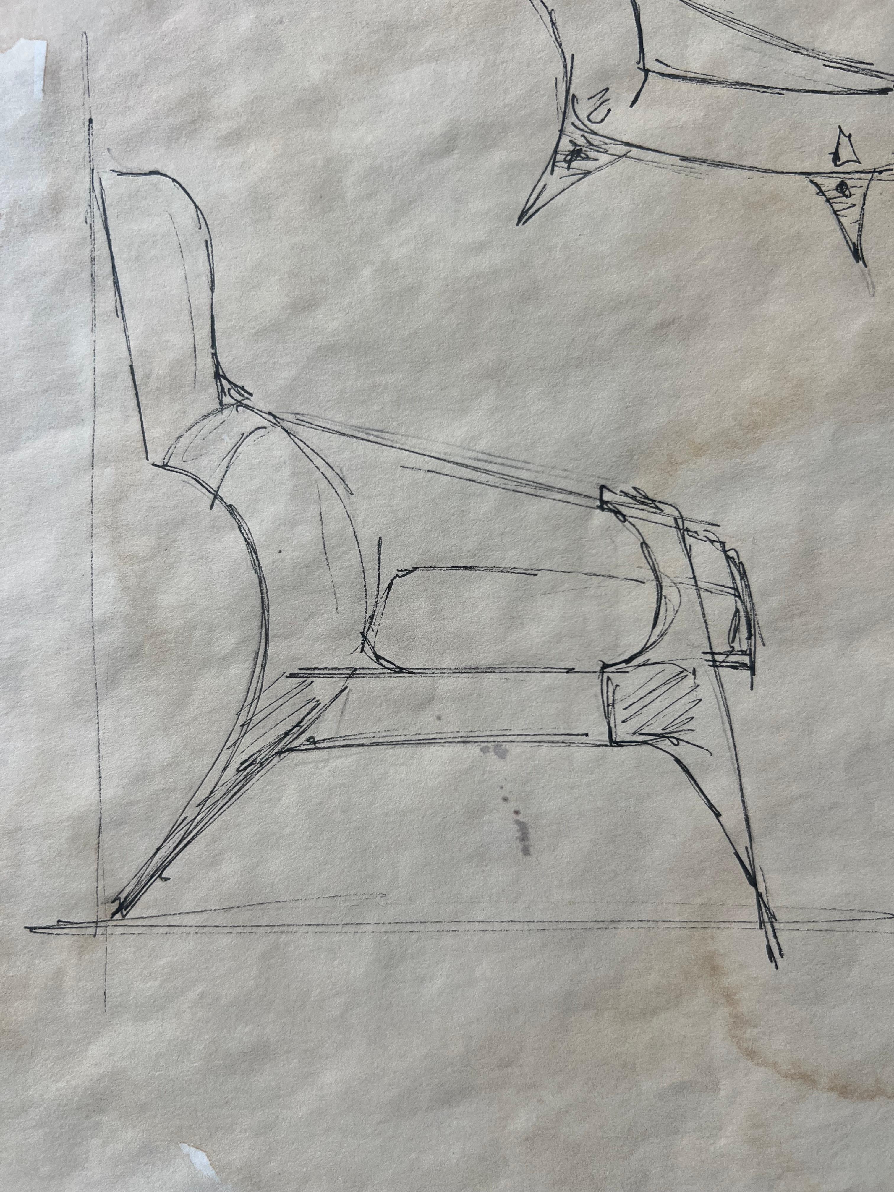 Gio Ponti, Originalzeichnung für Knoll, Prototyp-Sessel, authenticiert im Zustand „Gut“ im Angebot in Milano, IT