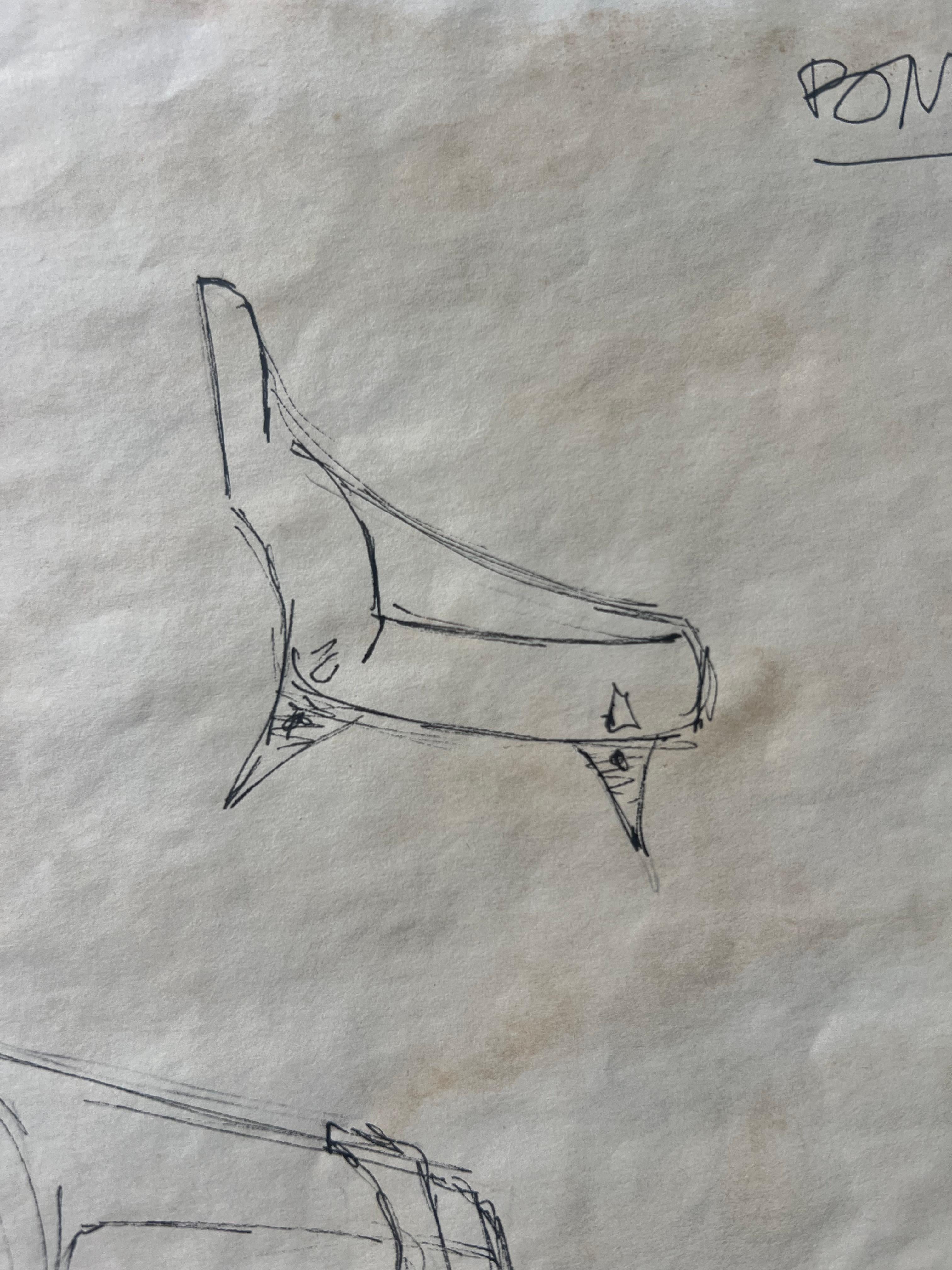 Gio Ponti, Originalzeichnung für Knoll, Prototyp-Sessel, authenticiert (Mitte des 20. Jahrhunderts) im Angebot