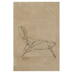 Gio Ponti, original drawing for Knoll, prototype armchair, autenthicated