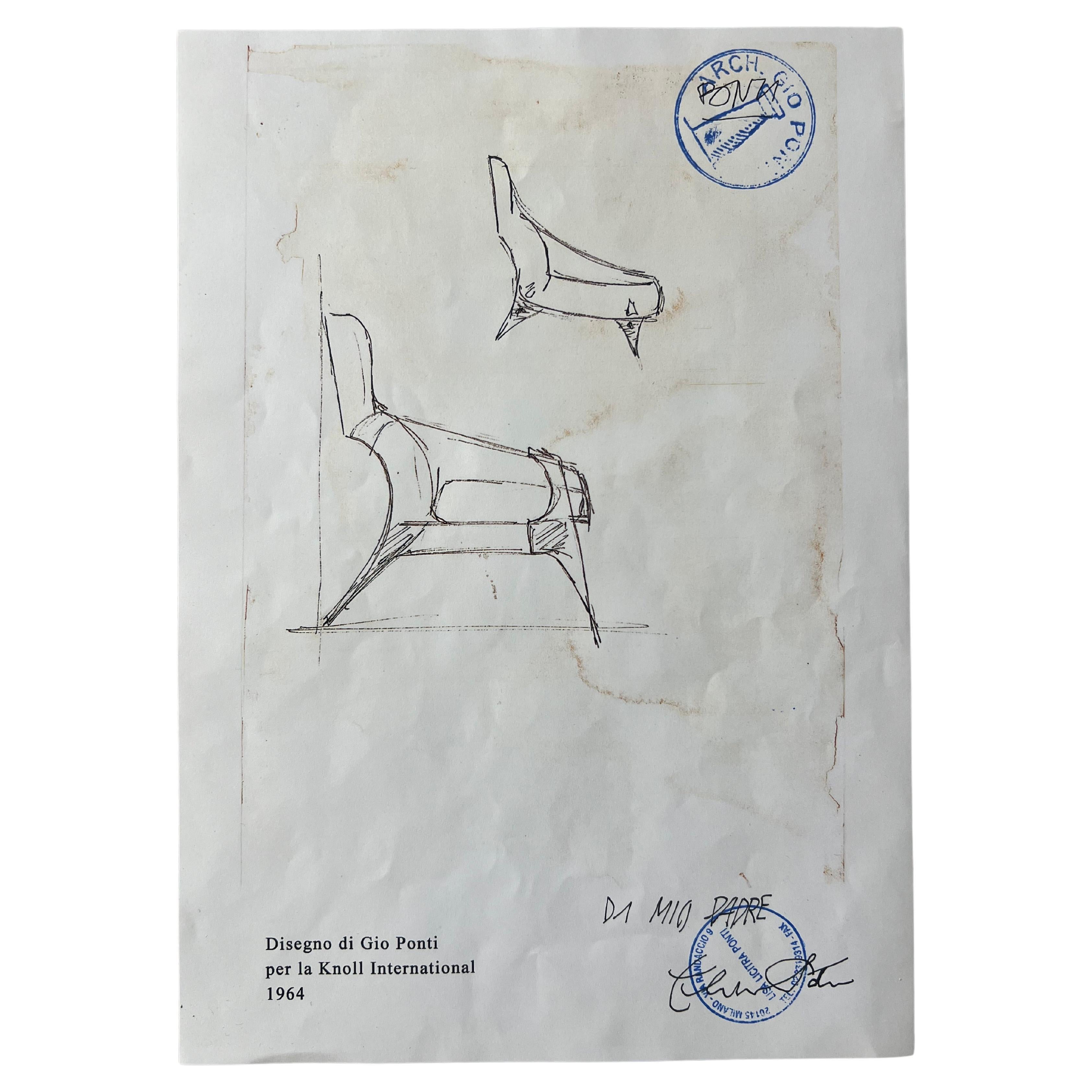 Gio Ponti, disegno originale per Knoll, prototipo di poltrona, autenthicated