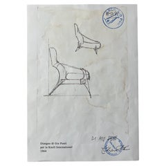 Gio Ponti, disegno originale per Knoll, prototipo di poltrona, autenthicated
