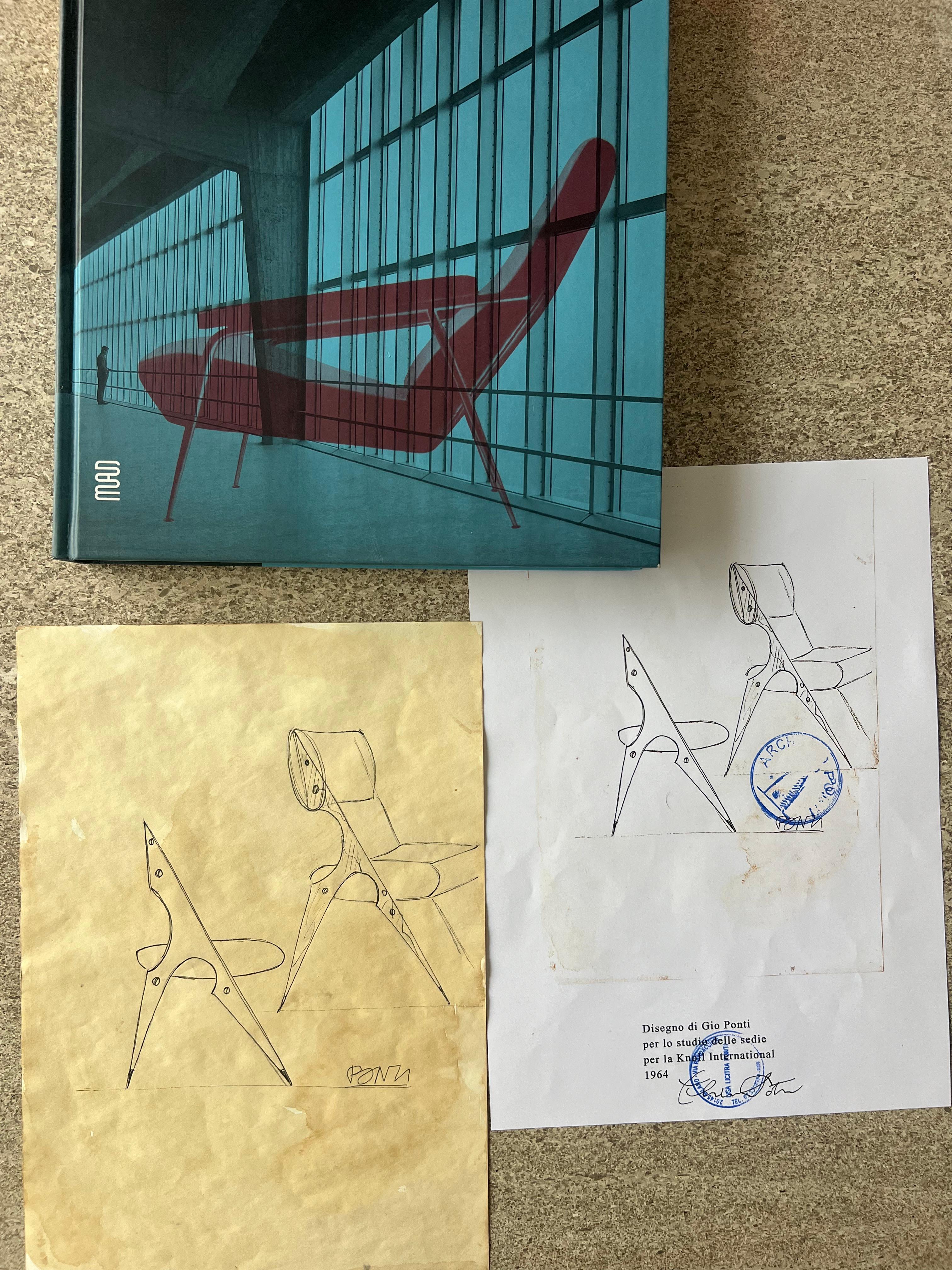 Gio Ponti, Originalzeichnung für Knoll, Prototypstuhl, authentifiziert im Angebot 2