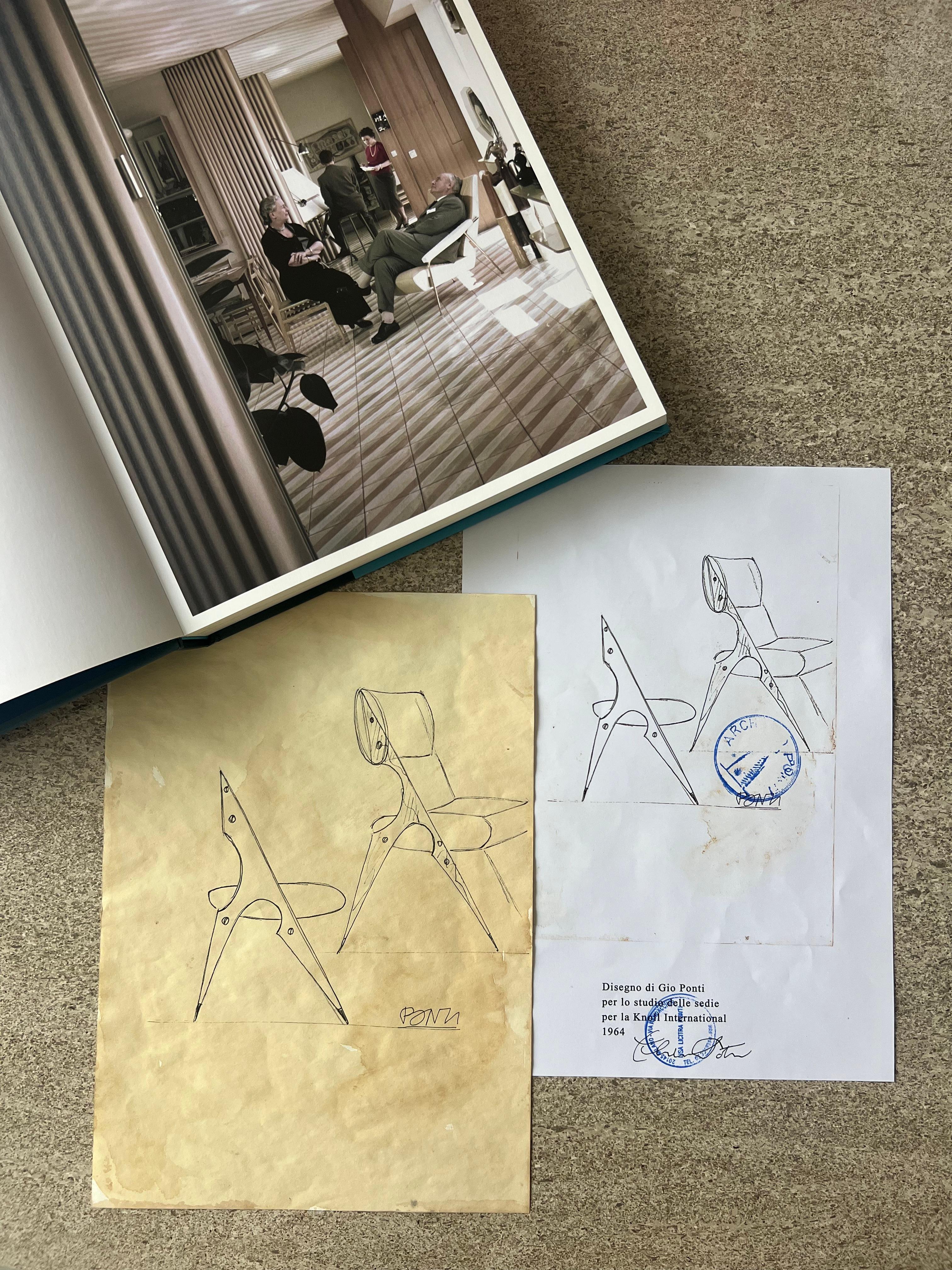 Gio Ponti, Originalzeichnung für Knoll, Prototypstuhl, authentifiziert (Moderne der Mitte des Jahrhunderts) im Angebot