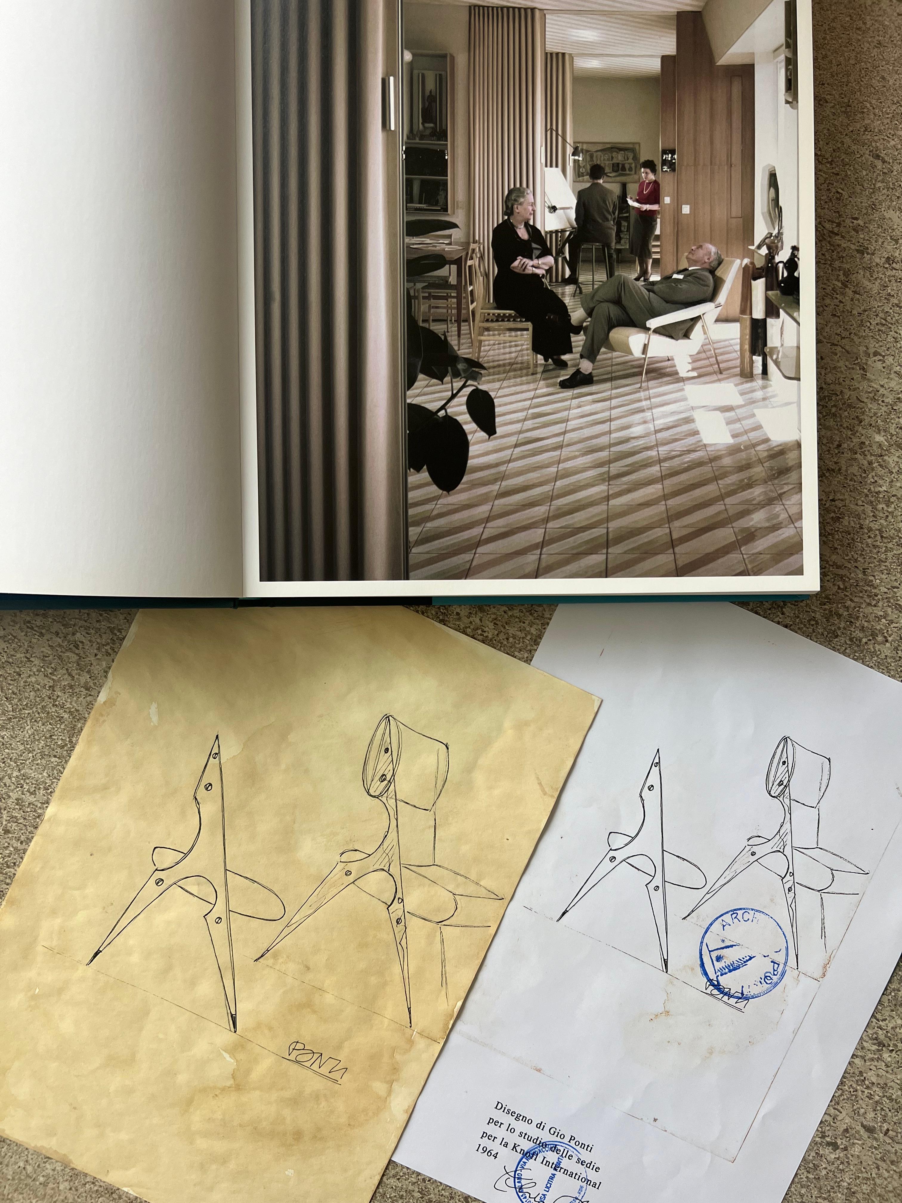 Gio Ponti, Originalzeichnung für Knoll, Prototypstuhl, authentifiziert (Italienisch) im Angebot