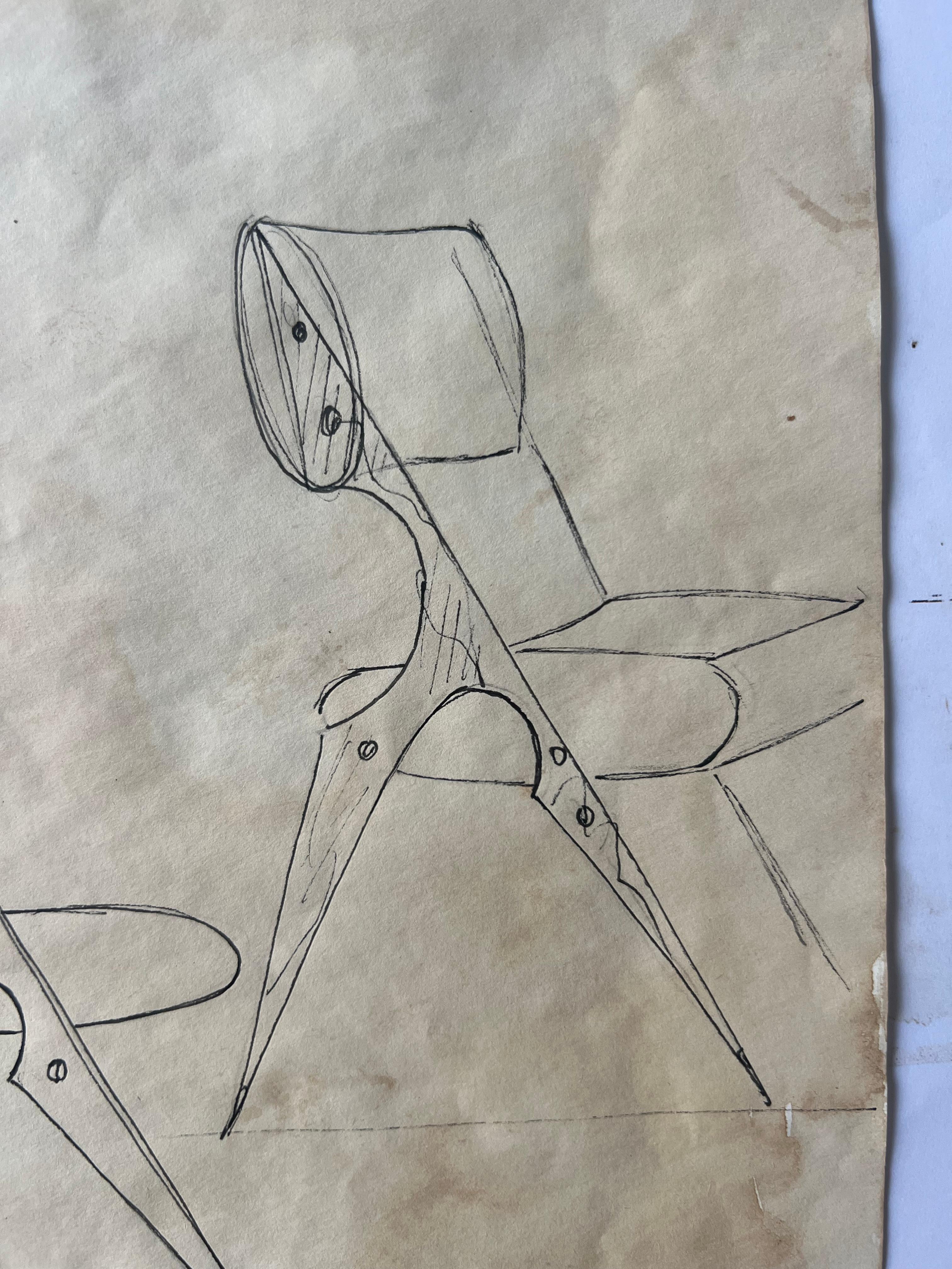 Gio Ponti, Originalzeichnung für Knoll, Prototypstuhl, authentifiziert im Zustand „Gut“ im Angebot in Milano, IT