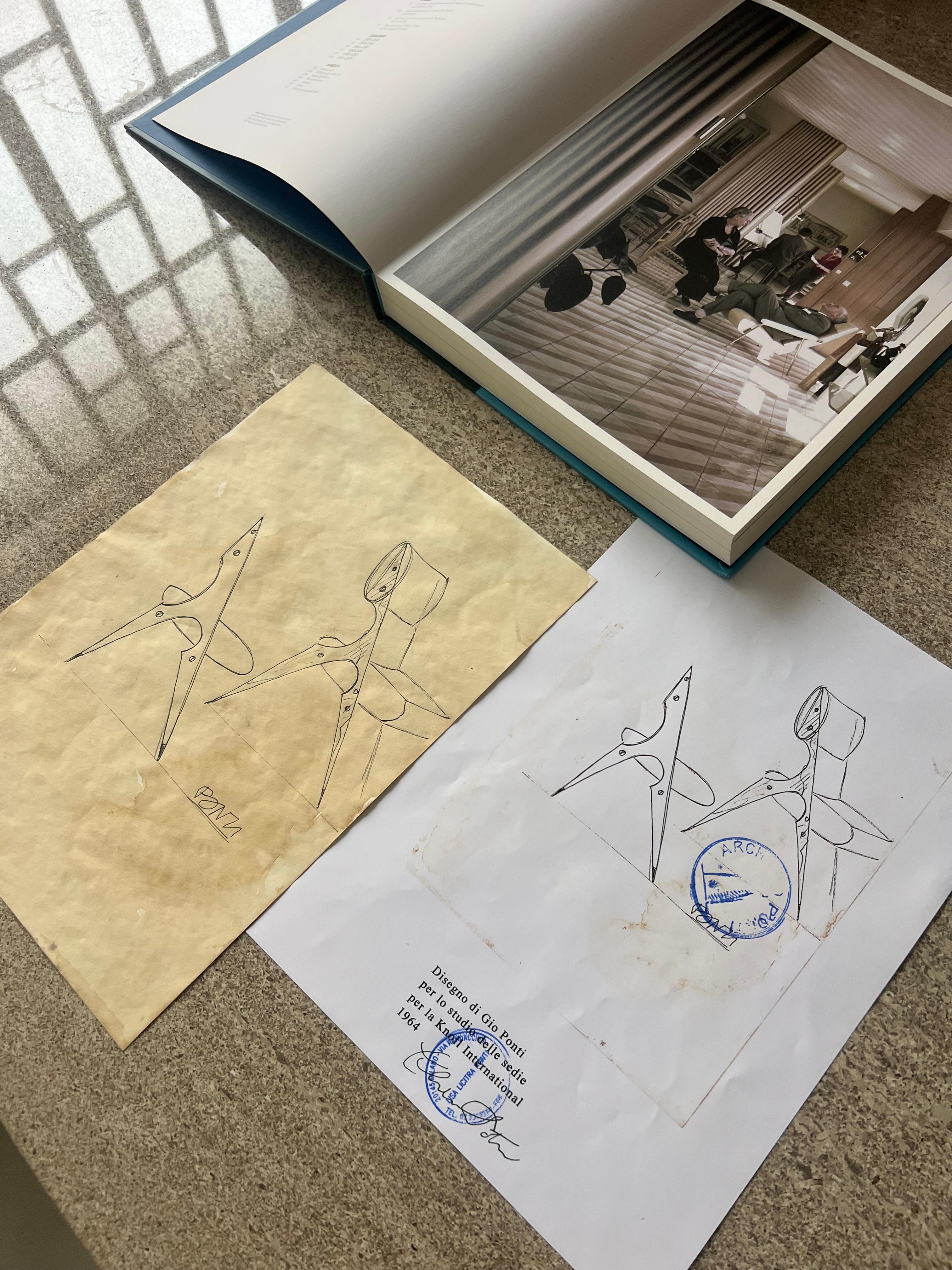 Gio Ponti, Originalzeichnung für Knoll, Prototypstuhl, authentifiziert (Papier) im Angebot