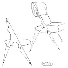 Gio Ponti, original drawing for Knoll, prototype chair, autenthicated