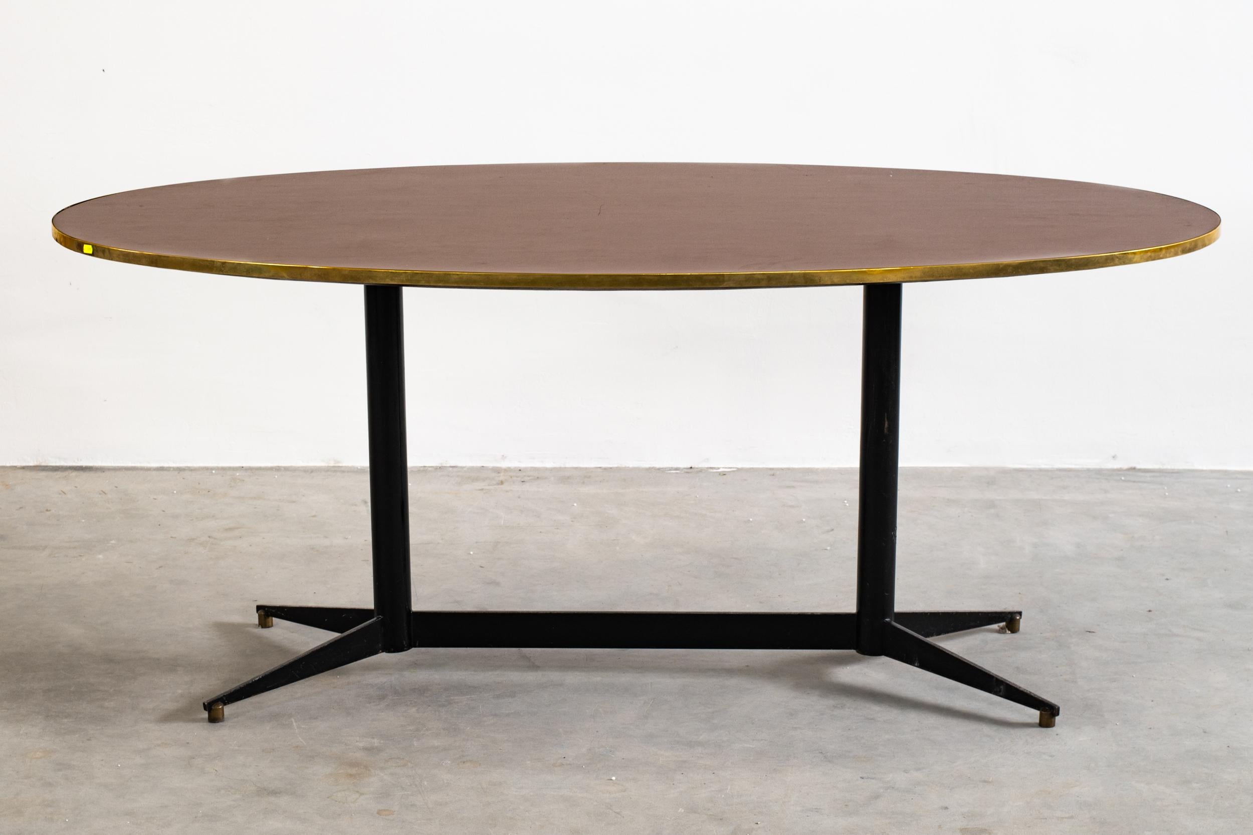 Gio Ponti Oval Dining Table in Wood and Brass Rima, 1950s, Italy In Good Condition In Montecatini Terme, IT
