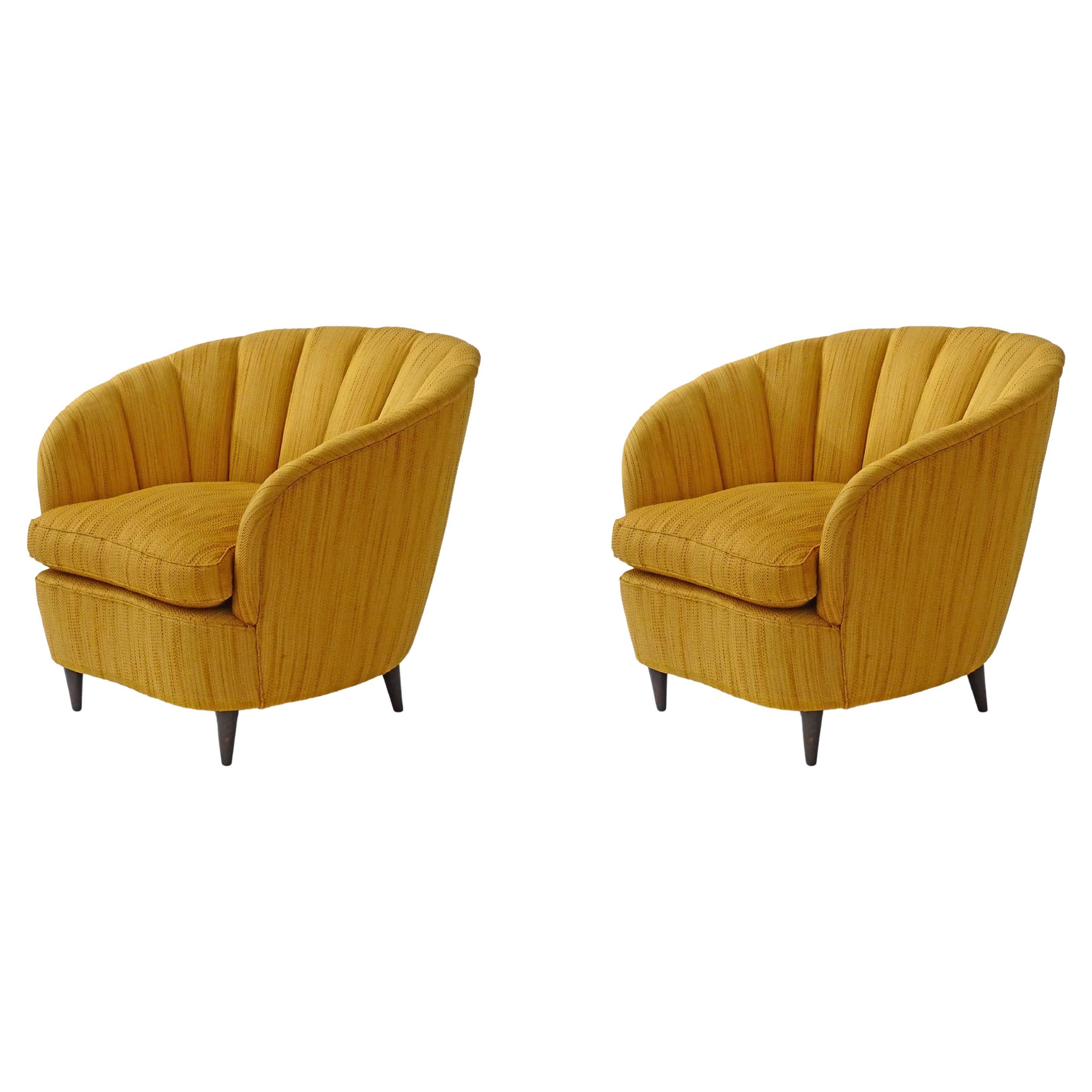 Gio Ponti Pair of 1930s Armchairs with their Original Yellow Upholstery