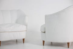 Gio Ponti Pair of Armchairs for Casa E Giardino in White Fabric
