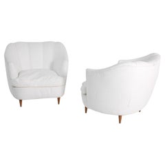 Gio Ponti Pair of Armchairs for Casa E Giardino in White Fabric