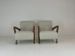 Gio Ponti, Paar Sessel aus Buche, 50er-Jahre, mit „Marco“-Stoff, von Nobilis Paris, Italien