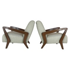 Gio Ponti, Paar Sessel aus Buche, 50er-Jahre, mit „Marco“-Stoff, von Nobilis Paris, Italien