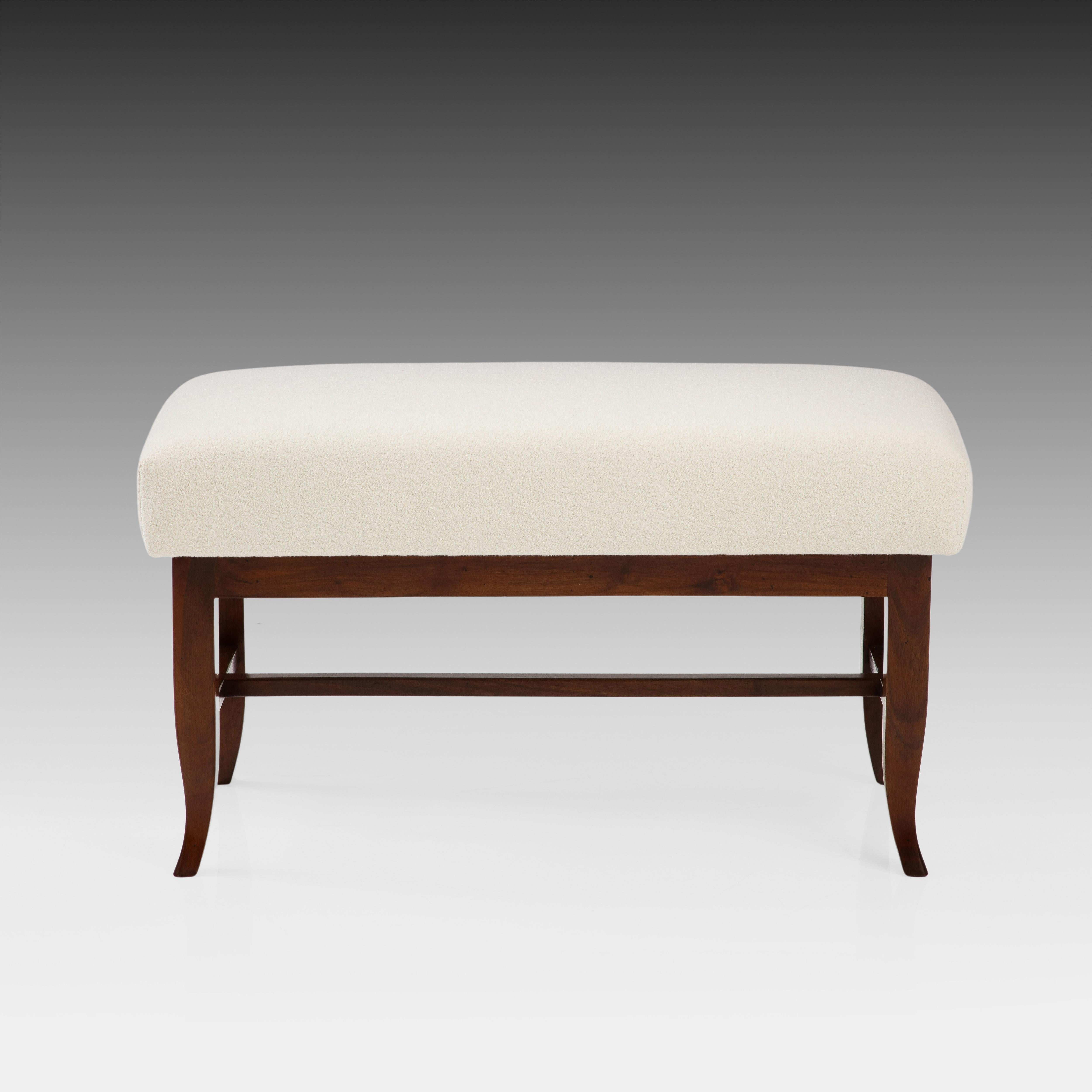 Gio Ponti Rare Pair of Benches in Walnut and Ivory Bouclé, Italy, 1930s In Good Condition For Sale In New York, NY