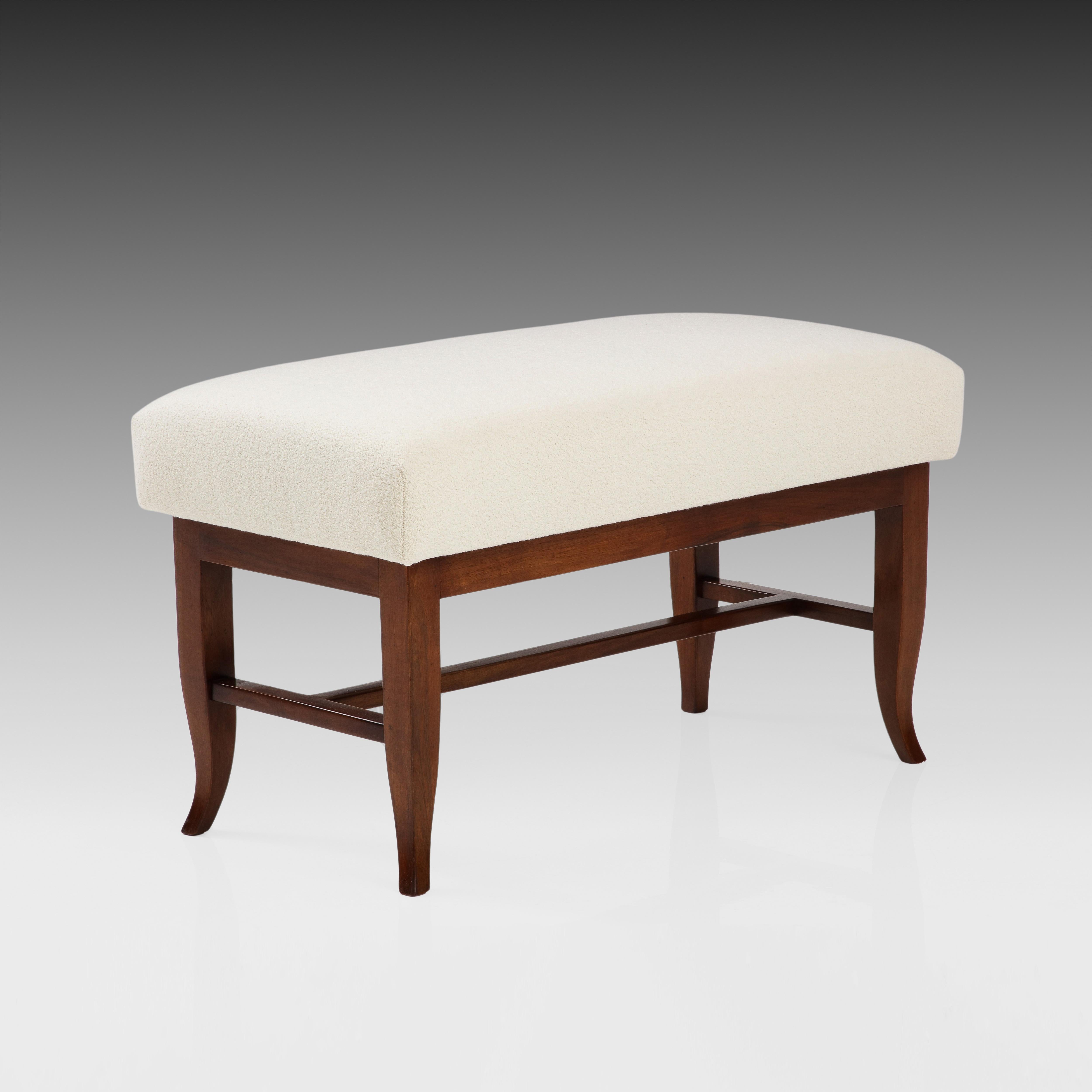 Gio Ponti Rare Pair of Benches in Walnut and Ivory Bouclé, Italy, 1930s For Sale 2