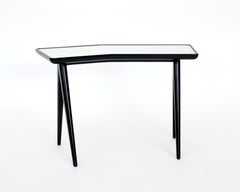 Gio Ponti Pair of Black Side Tables Mirrored Glass Tops Asymmetrical Forms