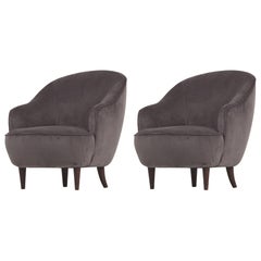 Gio Ponti Paire de fauteuils italiens en velours gris fabriqués par Casa E Giardino