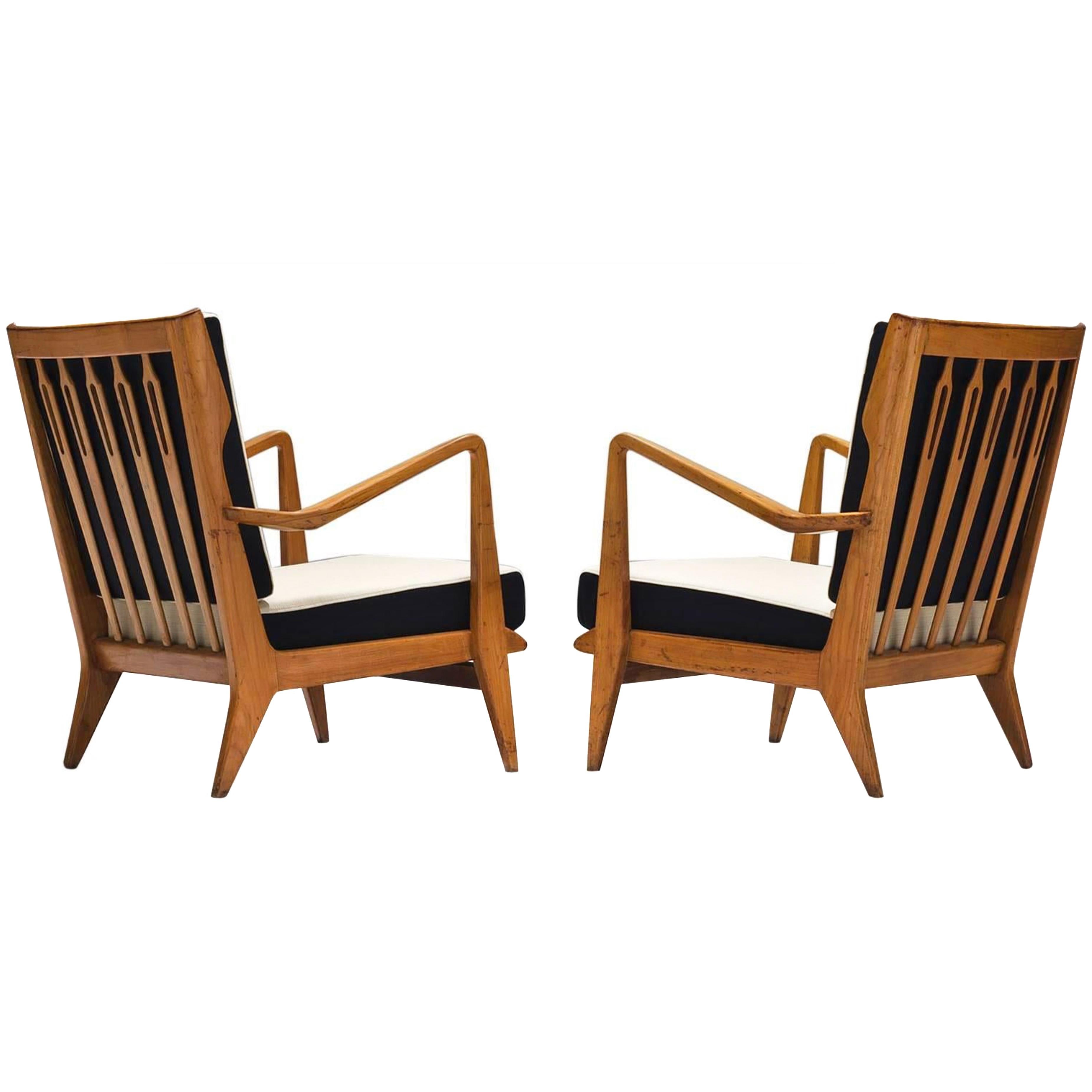 Gio Ponti Pair of 'Model 516' Lounge Chairs for Cassina 