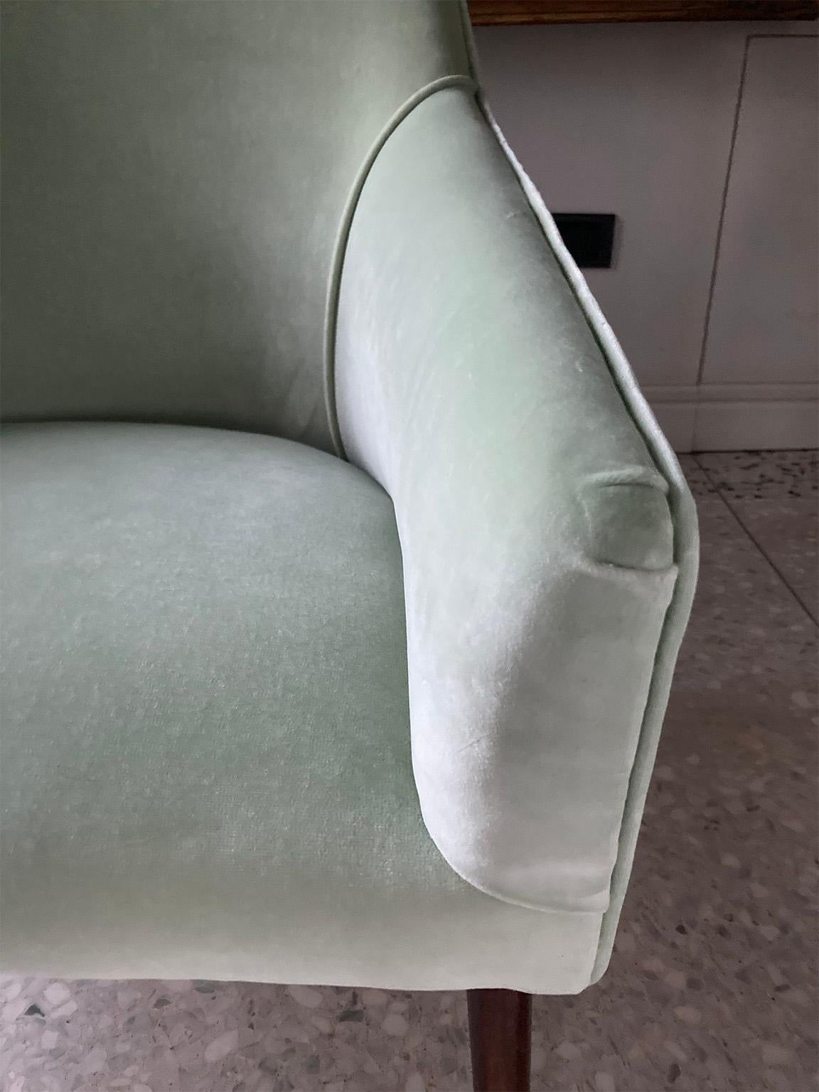 Gio Ponti Pair of Certified Rare Armchairs in Light Green Velvet, Italy 1960s For Sale 2
