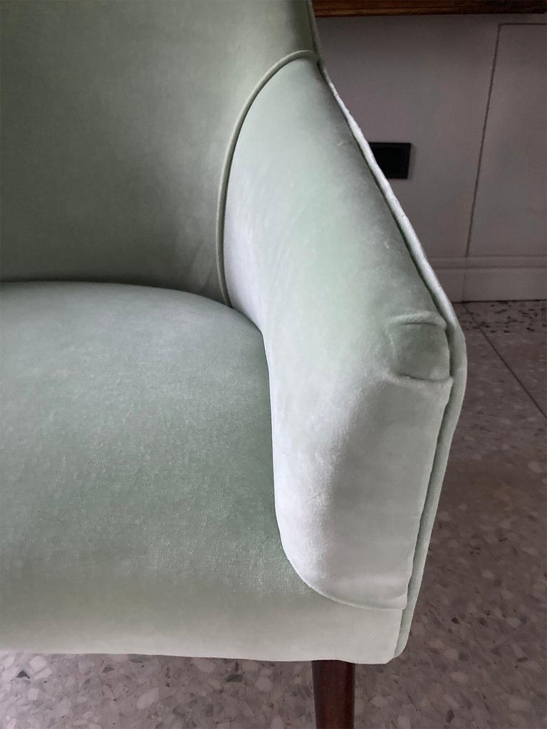 Gio Ponti Pair of Rare Armchairs Light Green Velvet, Italy 1960 Ca. Certified For Sale 3