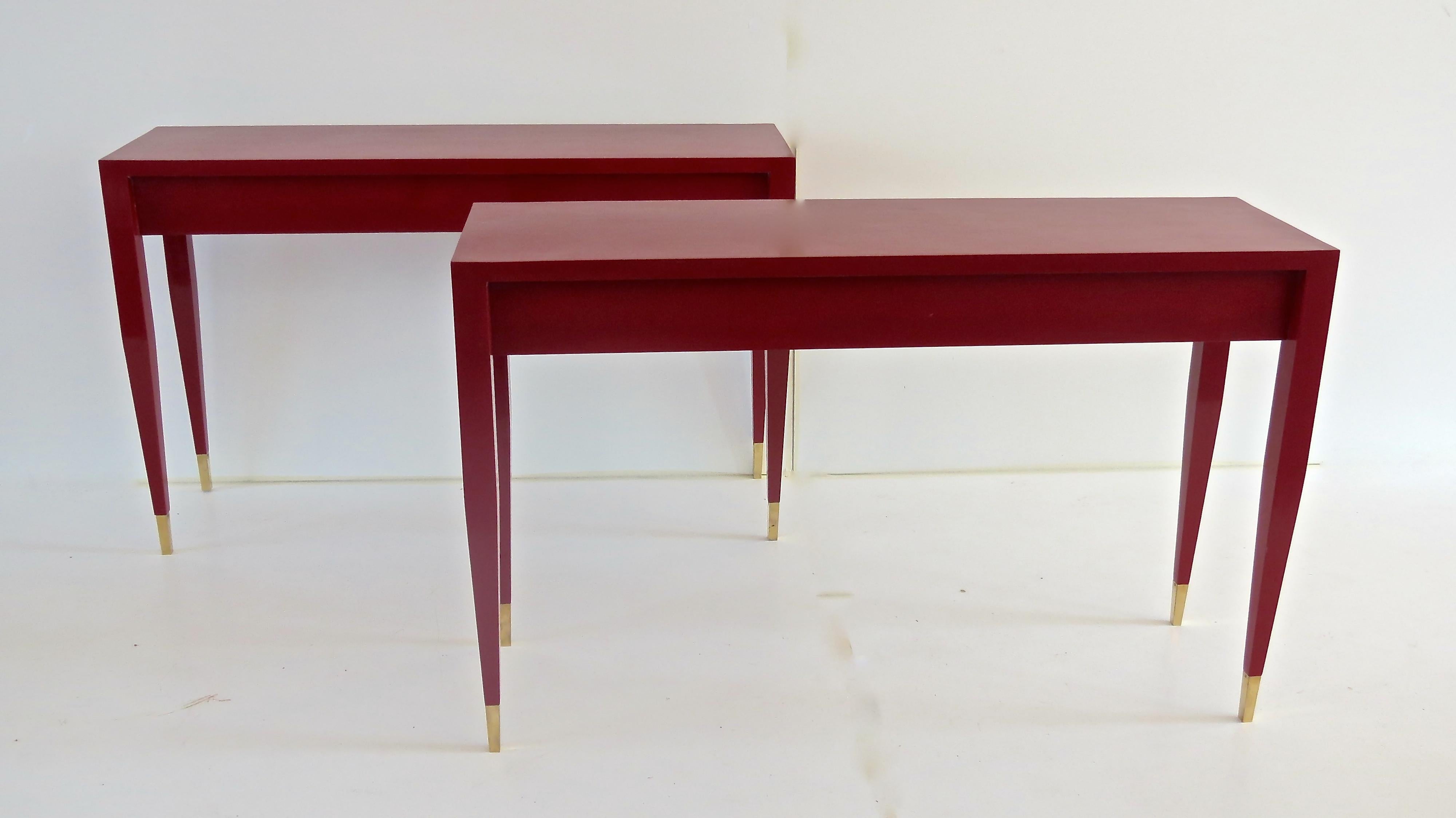 Mid-Century Modern Gio Ponti Pair of Red Laquared Console from Hotel PdP, Roma, 1964