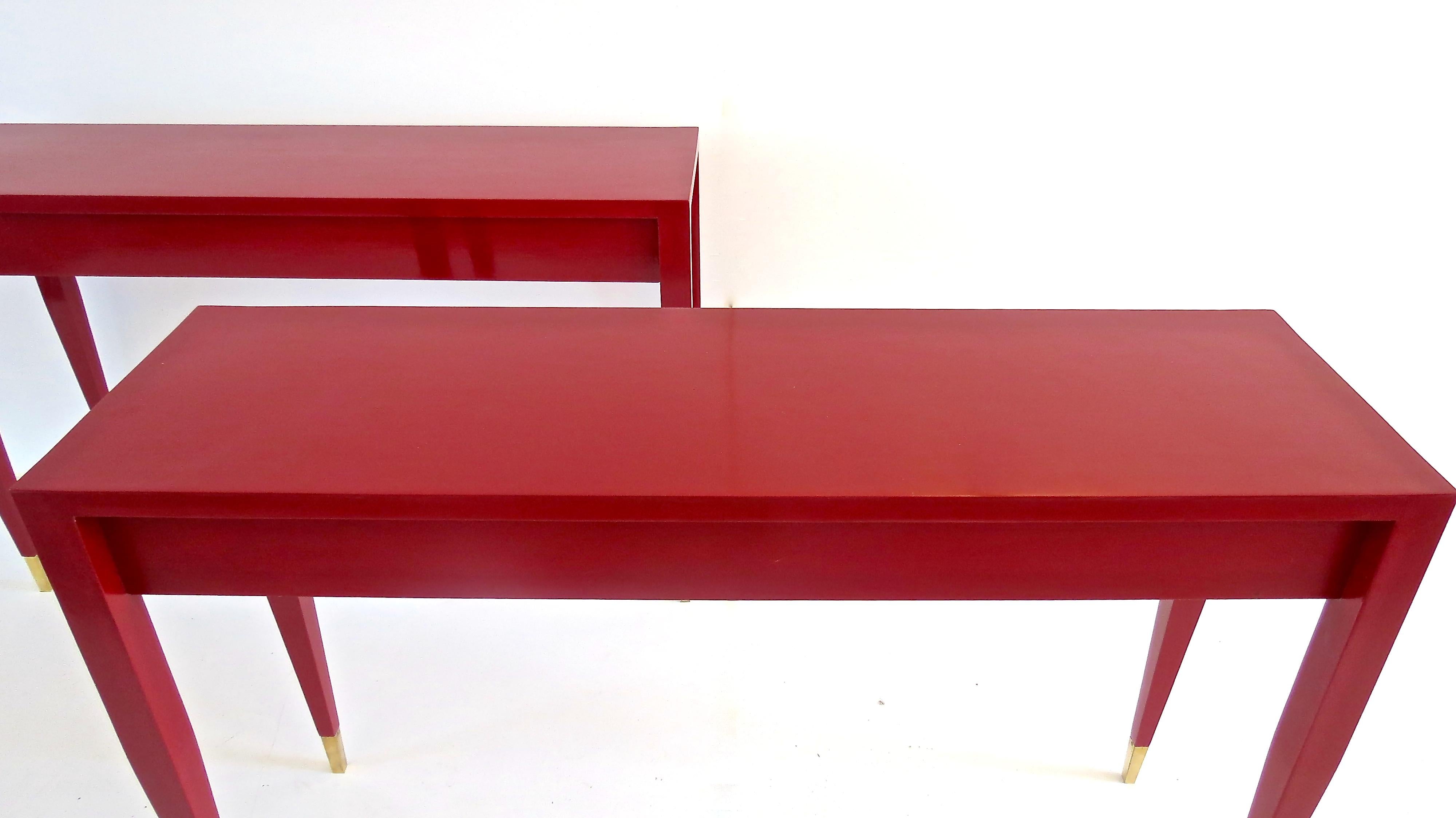 Italian Gio Ponti Pair of Red Laquared Console from Hotel PdP, Roma, 1964