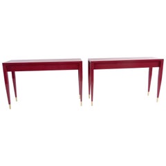 Gio Ponti Pair of Red Laquared Console from Hotel PdP, Roma, 1964